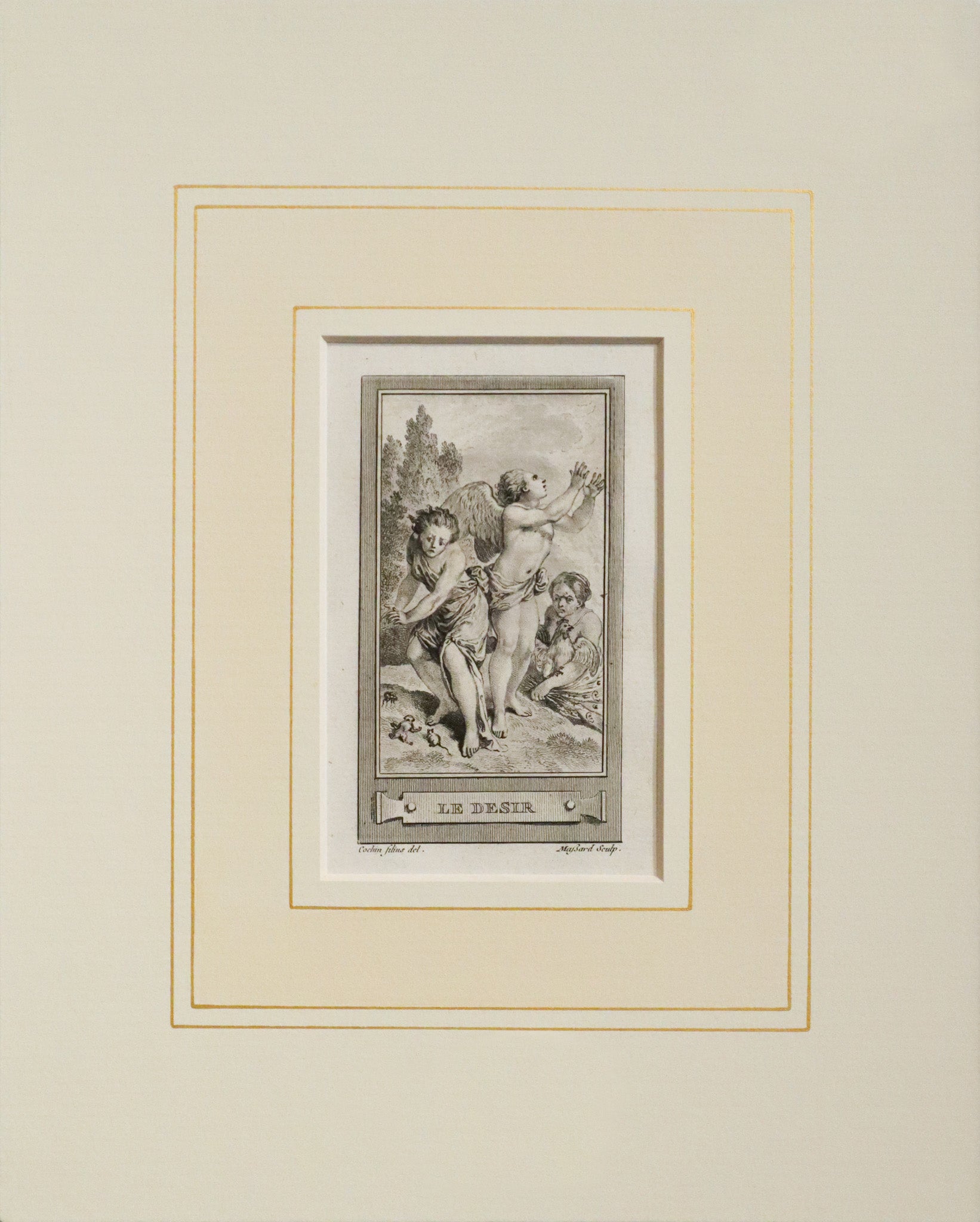 1780s French Engraving - Le Desir (Desire) Antique Art Print with Mat - Perfect for Home Decor & Art Collectors