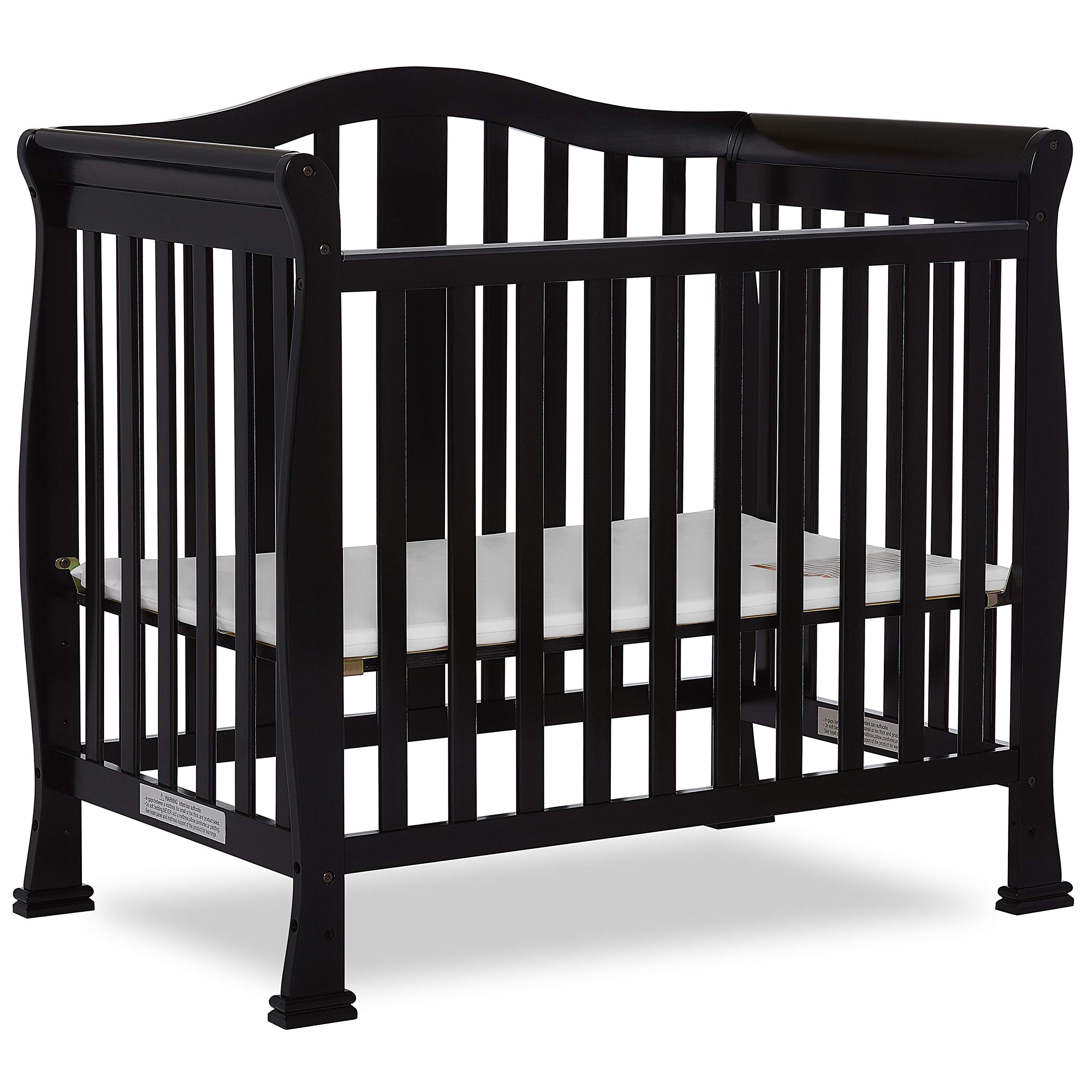 **Dream On Me Addison 4-in-1 Convertible Mini Crib – Black | Greenguard Gold Certified | Non-Toxic New Zealand Pinewood | Includes 1” Mattress Pad – Perfect for Nursery, Small Spaces & Travel**