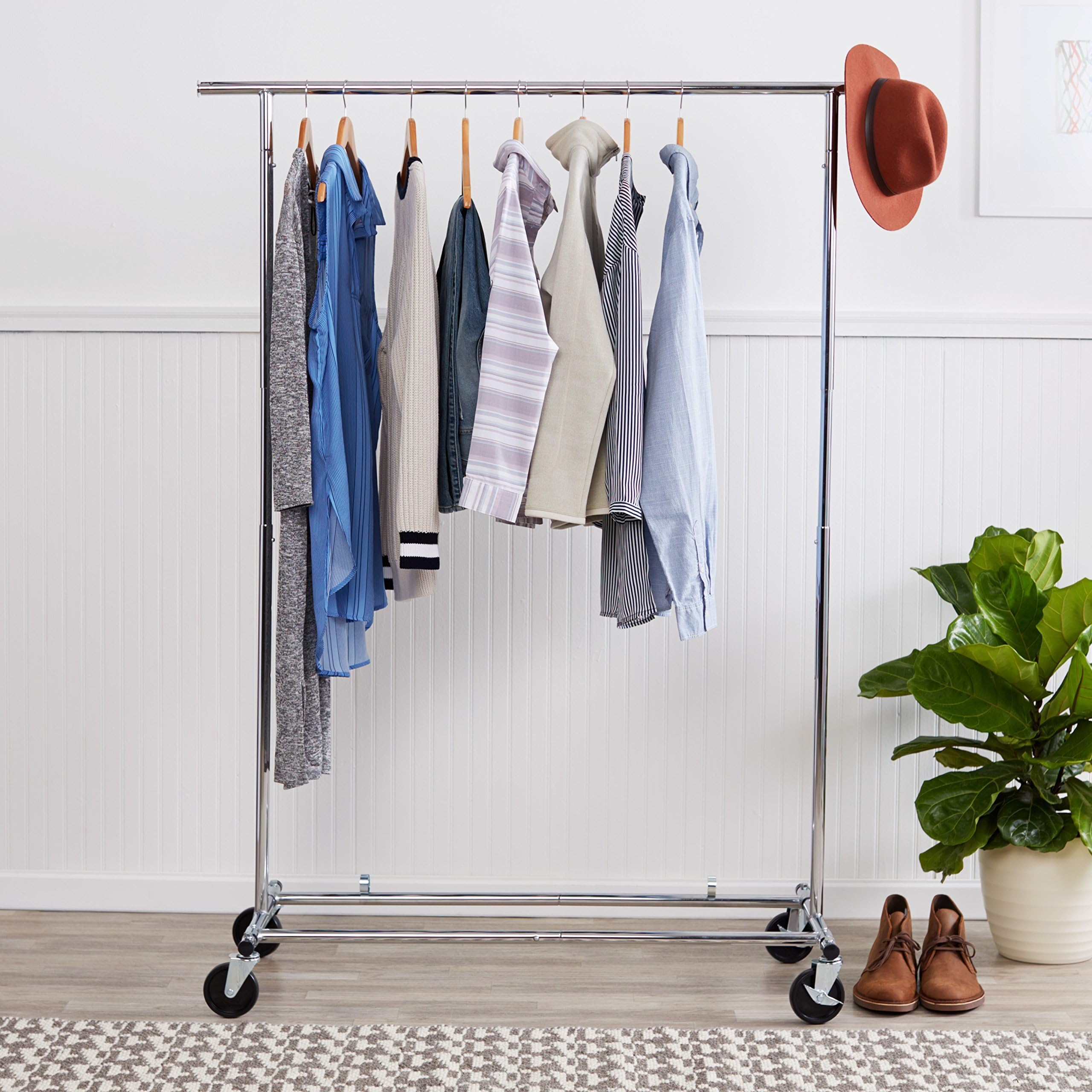 Amazon Basics Single Chrome Coat Rack - Sturdy & Space-Saving Hanging Organizer for Clothes, Hats, Bags | Perfect for Bedroom, Entryway, Dorm, Office & Closet Organization