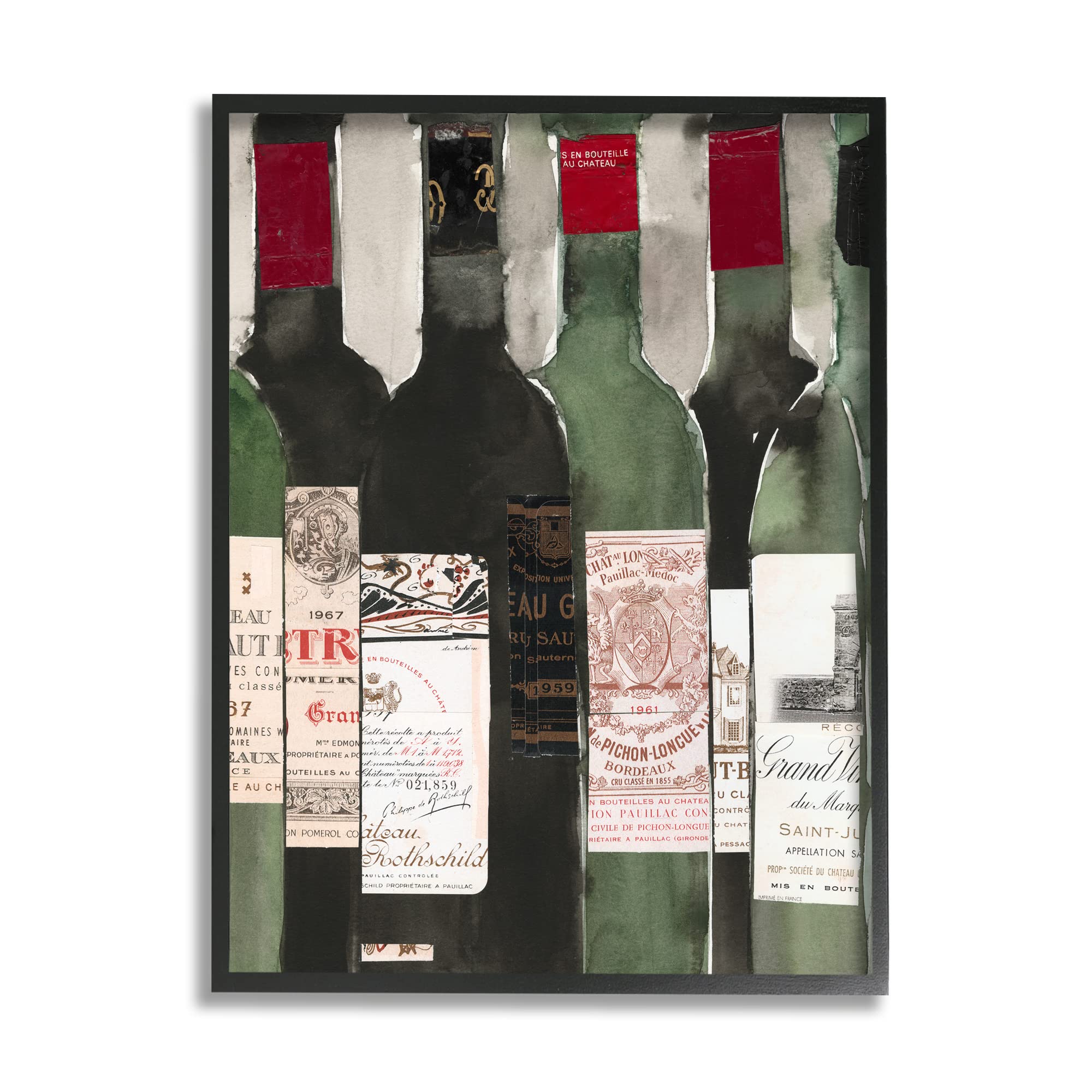 Vintage Style Green Labeled Liquor Wine Bottles Wall Art - Samuel Dixon Design - Home Bar Decor, Kitchen Dining Room Decoration, Housewarming Gift for Wine Lovers