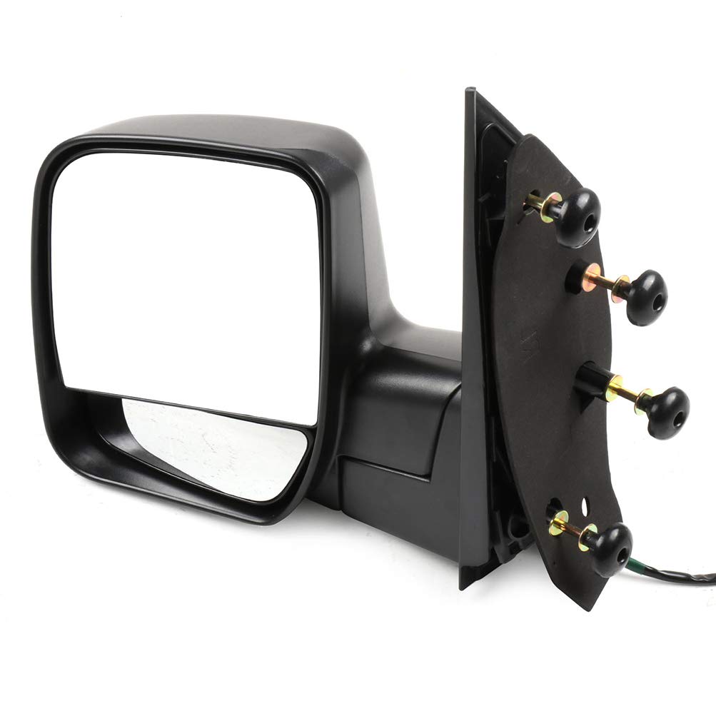 Black Textured Left Side Mirror with Heated Glass & Manual Folding - Compatible with 2003-2013 Ford E-250 | Replacement Mirror for Trucks & Vans | Perfect for Winter Driving & Fleet Maintenance