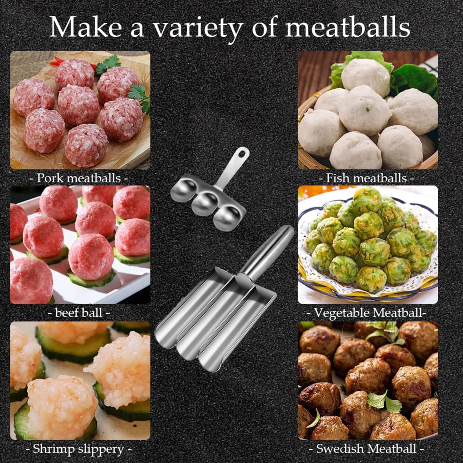 Premium Stainless Steel Meatball Maker Tool - 3-in-1 Kitchen Scoop with Spoon for Perfect Homemade Meatballs | Ideal for Italian Cooking, Meal Prep & Family Dinners