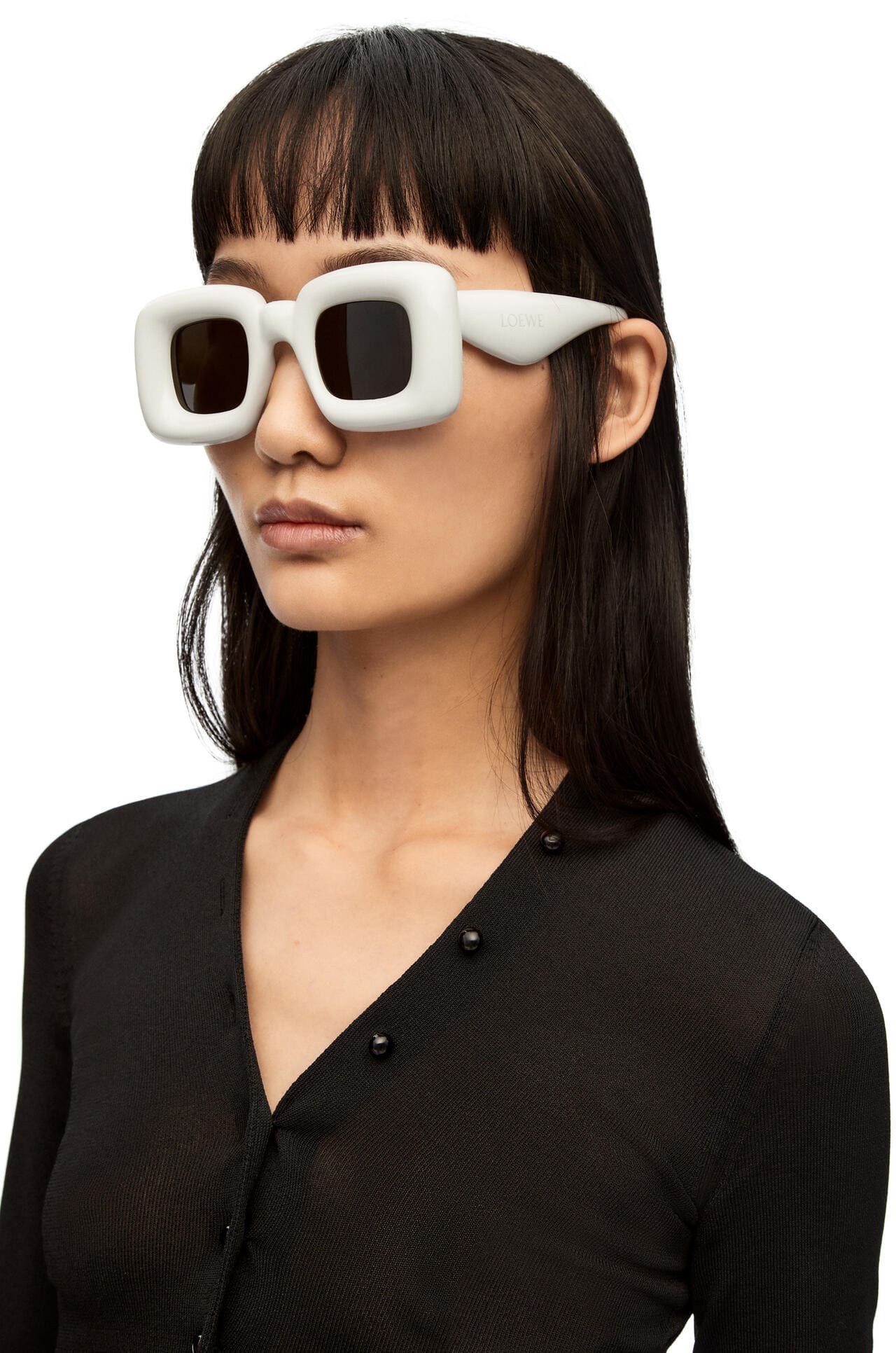 Loewe LW40098I White Inflated Square Sunglasses for Women & Men - UV Protection, Fashionable & Comfortable - Perfect for Beach, Driving & Outdoor Activities