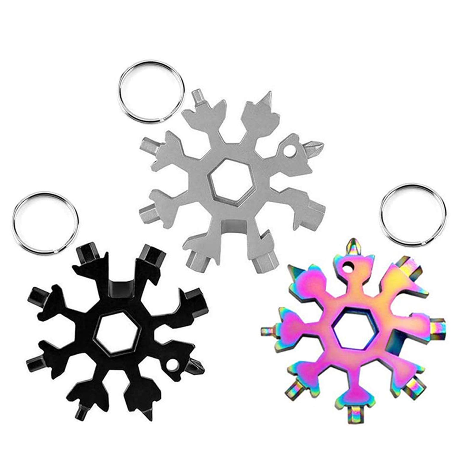 18-in-1 Stainless Steel Snowflake Multi-Tool - Portable Compact Wrench Set with Screwdriver, Corkscrew & Hex Wrench | Perfect for Camping, Hiking, Emergency Kits & DIY Home Repairs