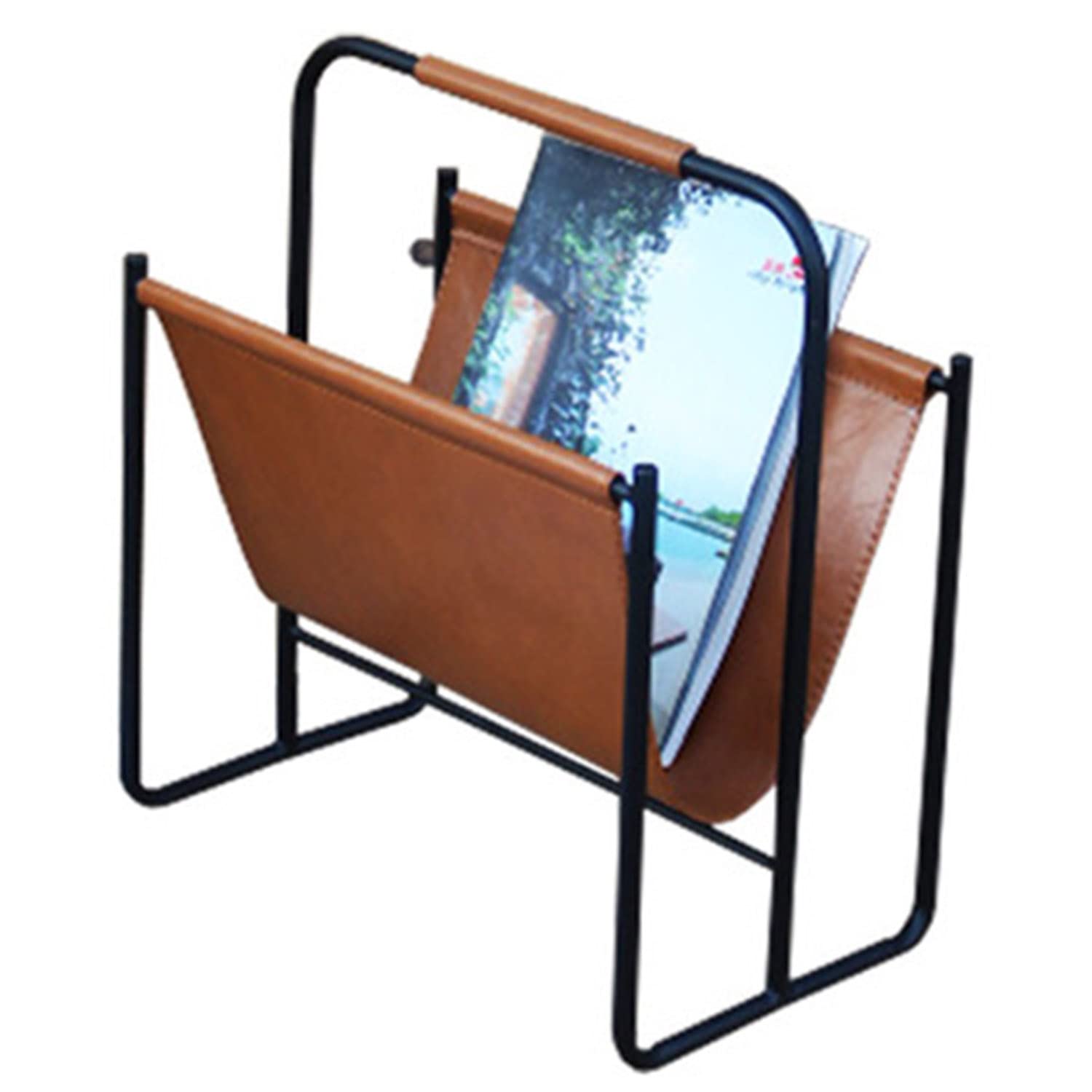 CHUANGRUN Floor Standing Magazine Rack - Leather-Like Sling Style Newspaper Holder with Sturdy Metal Frame for Magazines, Books, Newspapers - Perfect for Living Room, Office, Library & Reading Nook Organization