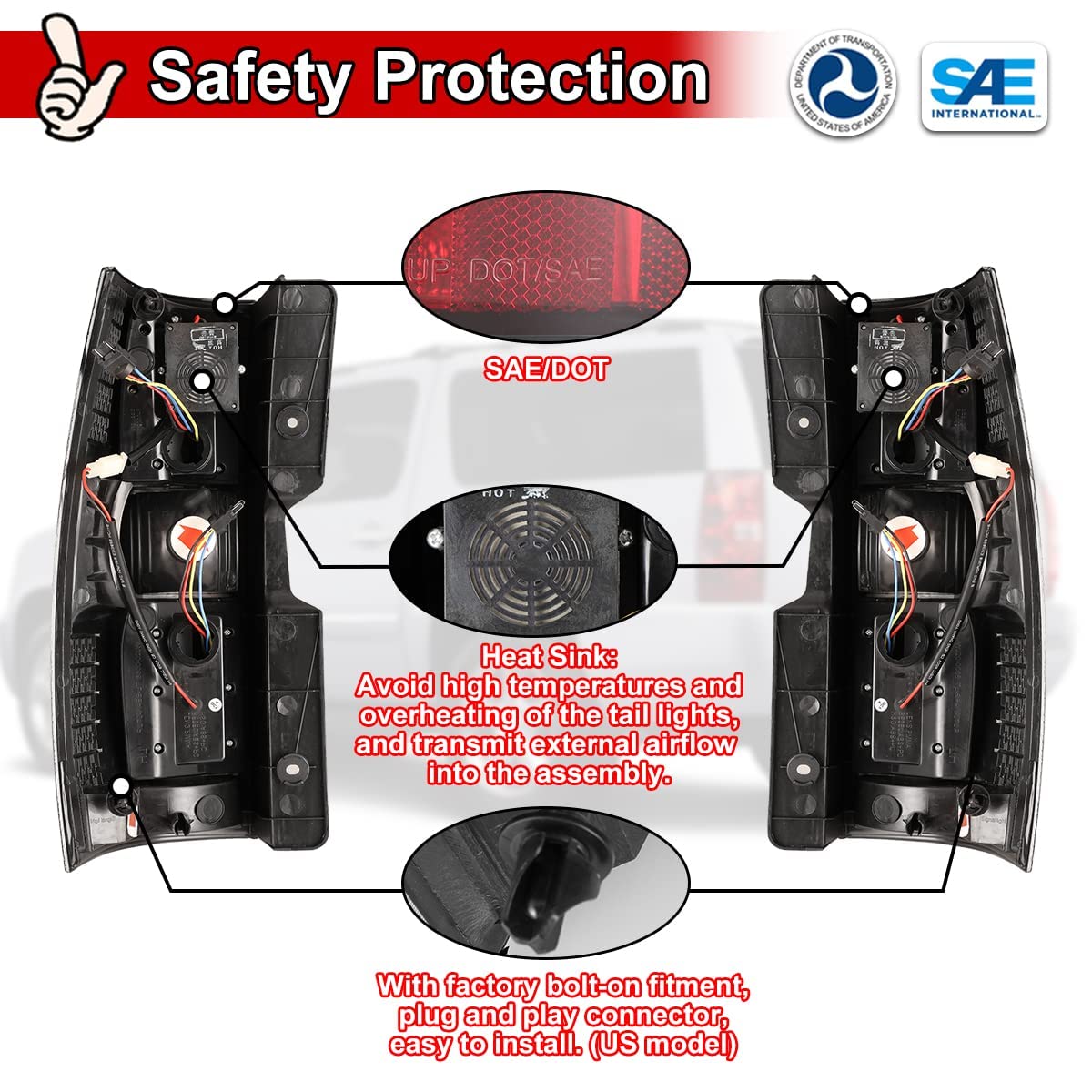 Nixon Offroad LED Tail Lights for Chevrolet Suburban & Tahoe 2007-2014 - Glossy Black Housing with Clear Lens - Replacement Rear Lamps Assembly | Perfect for Off-Roading, Night Driving & Vehicle Customization