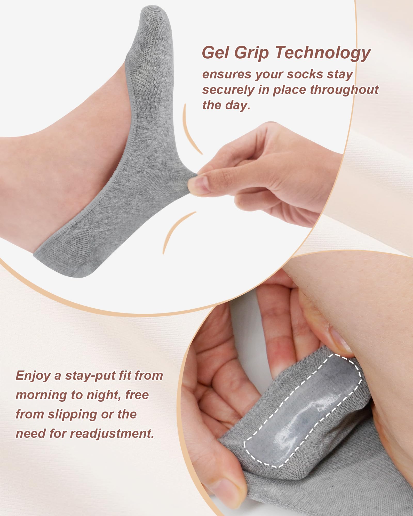 SIXDAYSOX Women's No Show Socks 4-6 Pairs - Non-Slip for Flats & Boat Shoes