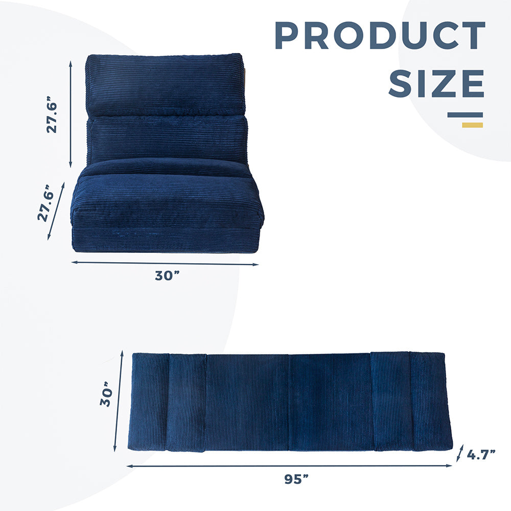 MAXYOYO Folding Sofa Bed - Extra Wide Corduroy Floor Mattress in Navy Blue | Convertible Sleeper for Small Spaces, Guest Room & Dorm | Comfortable Lounge Sofa for Living Room, Bedroom & Apartment