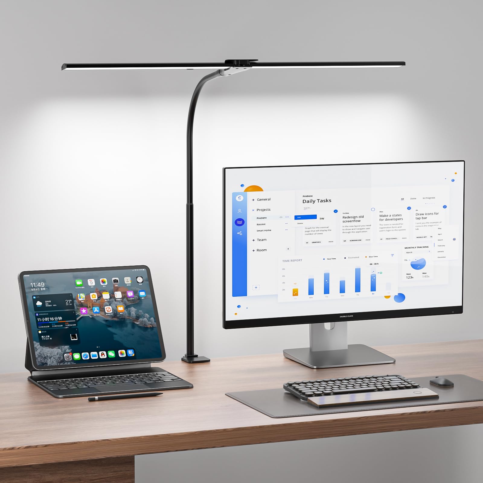 Kintion 12W Adjustable Gooseneck Desk Lamp - Ultra Bright LED Task Light for Home Office, Study, Reading & Architectural Lighting with Clip - Perfect for Night Work, Dorm Room & Workspace
