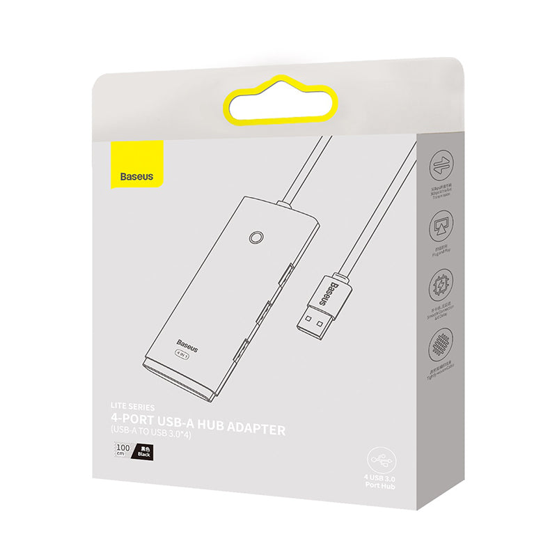 Baseus Lite Series 4-in-1 USB Hub Adapter - USB A to 4x USB 3.0 Ports with 1 Meter Cable - Perfect for Laptop, PC, MacBook, and Office Workstations