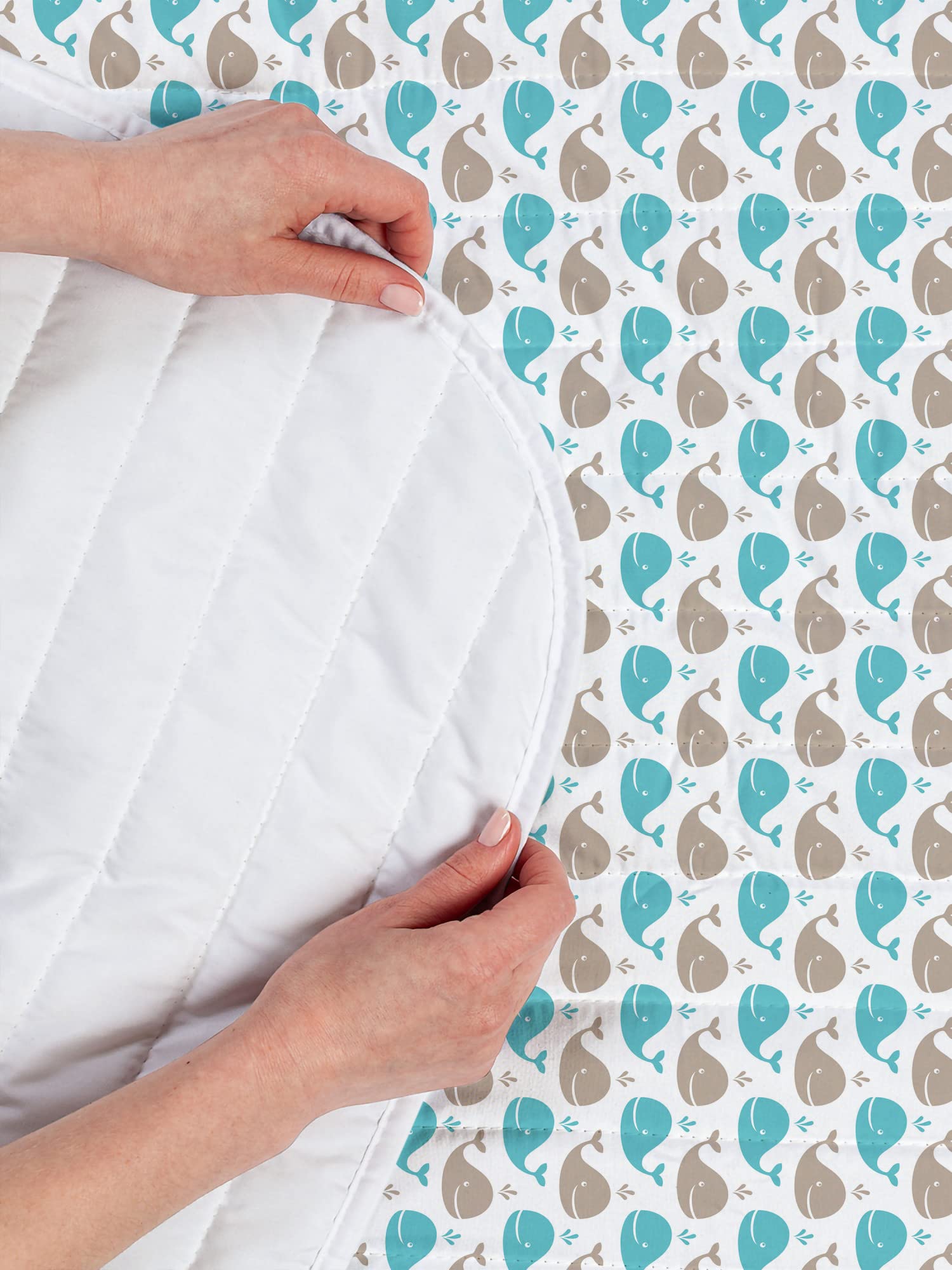 Ambesonne Sea Animals Microfiber Bedspread Set - King Size Tan Turquoise White | Soft Cartoon Whale Pattern Bedding with Pillow Shams & Comforter | Perfect for Kids' Rooms, Beach Themed Decor & Cozy Bedroom Makeovers
