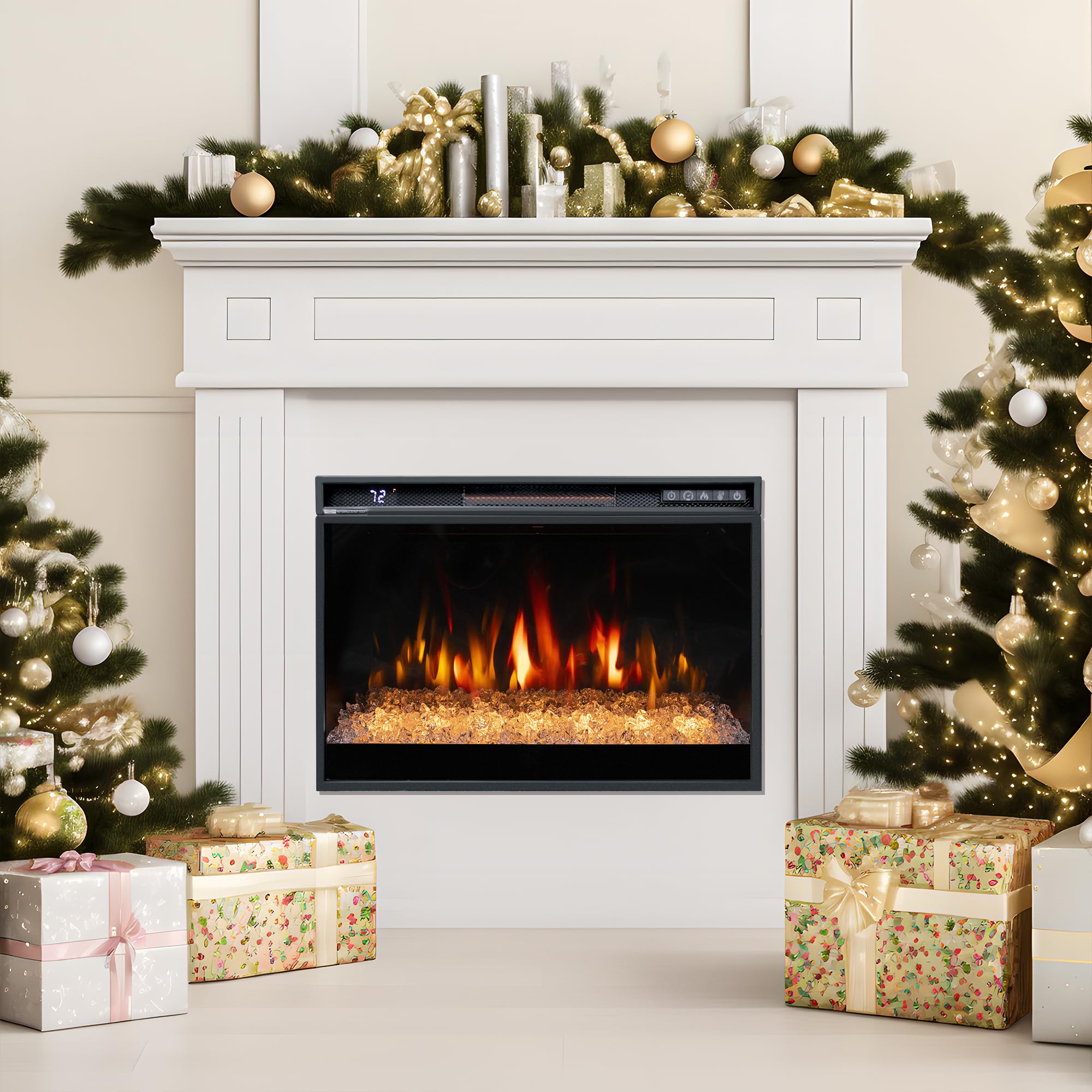 26 Inches Electric Fireplace Insert - 1500W Recessed Wall Mounted Fireplace with Remote Control, Crystal Ember Bed, Overheating Protection & Timer - Perfect for Living Room, Bedroom or Office (Black)