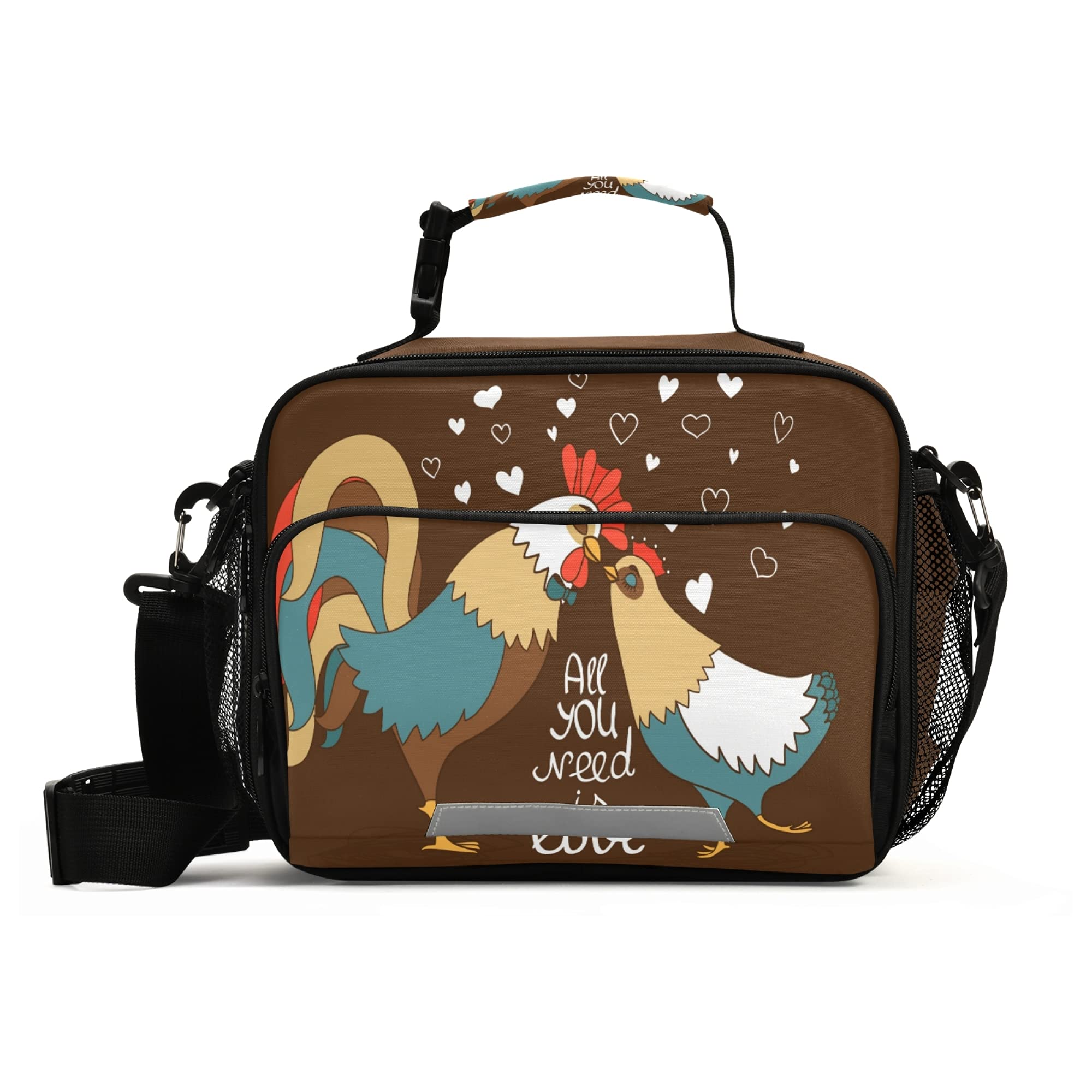 Insulated Rooster & Chicken Lunch Bag for Women & Men - Leakproof Cooler Lunch Box for School, Work, Travel - Perfect for Students, Teens, Office & Picnics - Comes with Adjustable Shoulder Strap
