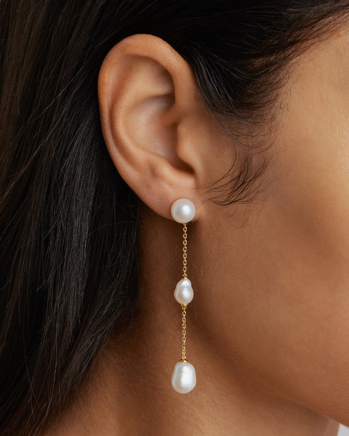 18K Gold Vermeil Forever Moments Pearl Chain Earrings for Women - Elegant Dangle Drop Earrings for Wedding, Anniversary & Special Occasions