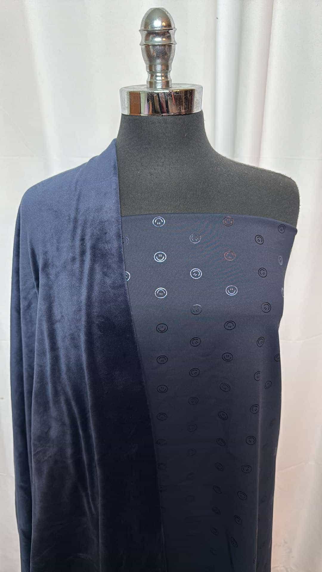 Navy Velvet Plush Fabric & Navy Smiles Foil Bundle - 1 Yard Plush & 33 Cut Foil (A26993) - Perfect for DIY Crafts, Costume Design, and Holiday Decorations