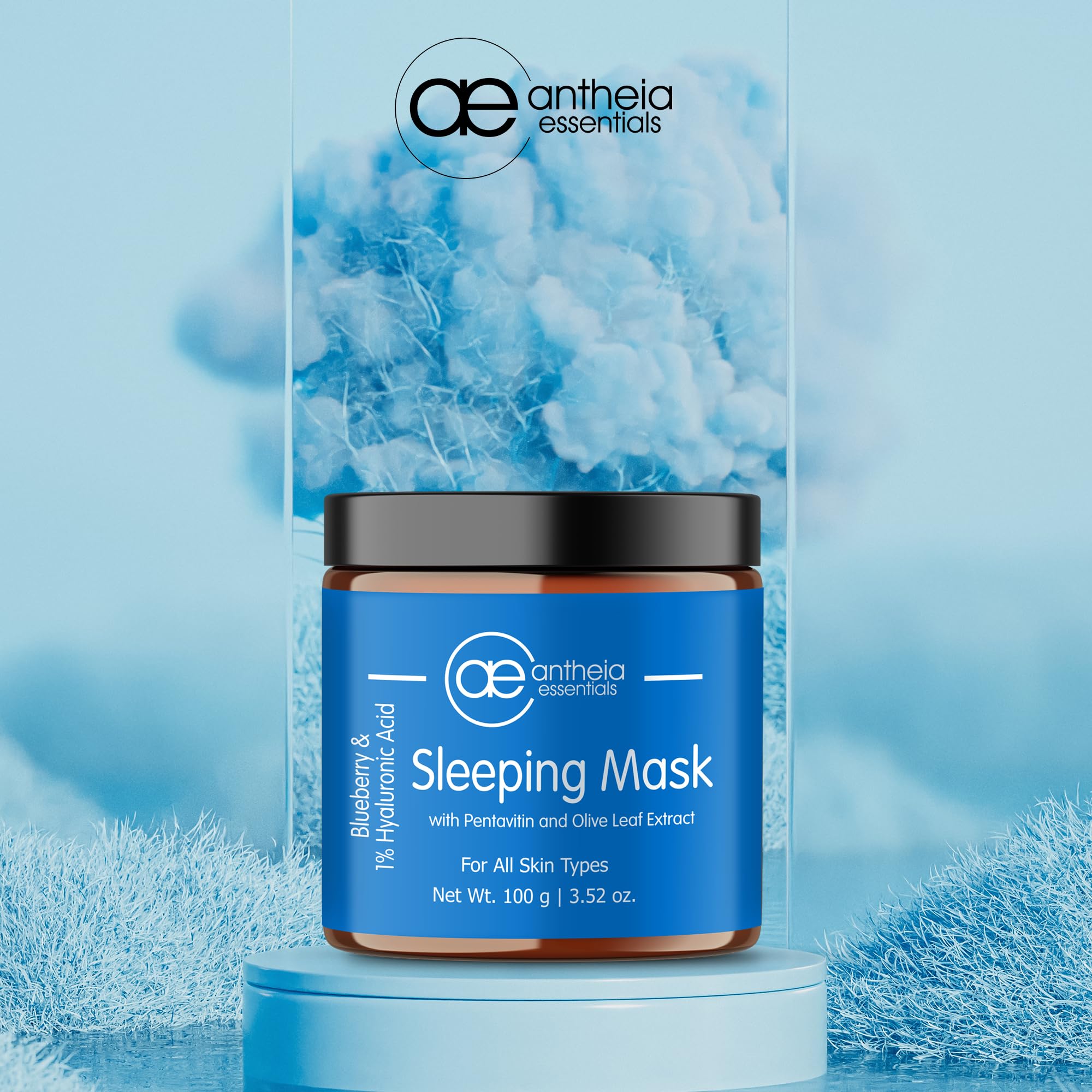 Antheia Essentials Blueberry Sleeping Face Mask with Collagen Booster - Overnight Hydration for Glowing Skin | Cell Regeneration & Antioxidant-Rich Formula for Men & Women | 100g | Perfect for Nighttime Skincare Routine & Post-Travel Skin Recovery