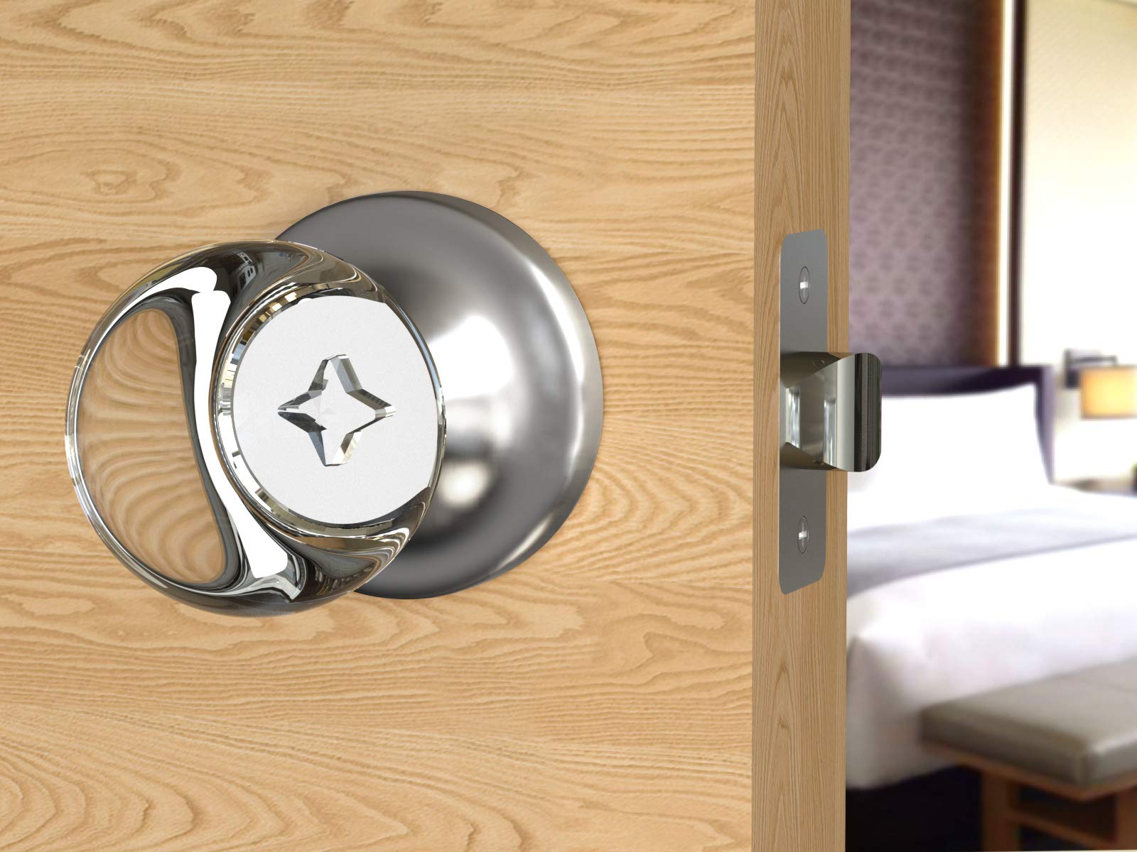 (7 Pack) Matte Chrome Privacy Round Ball Crystal Door Knobs with Round Rosette - Perfect for Bedroom, Bathroom & Closet Doors