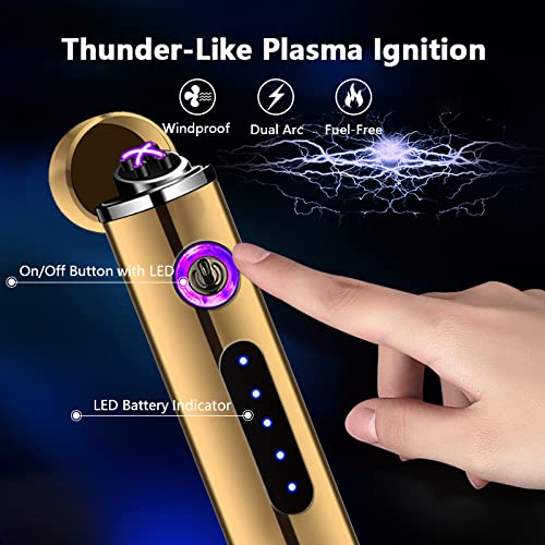 SKRFIRE Plasma Lighter USB Rechargeable, Windproof Arc Lighter for Candles, Incense & Kitchen Use (Ice Gold)