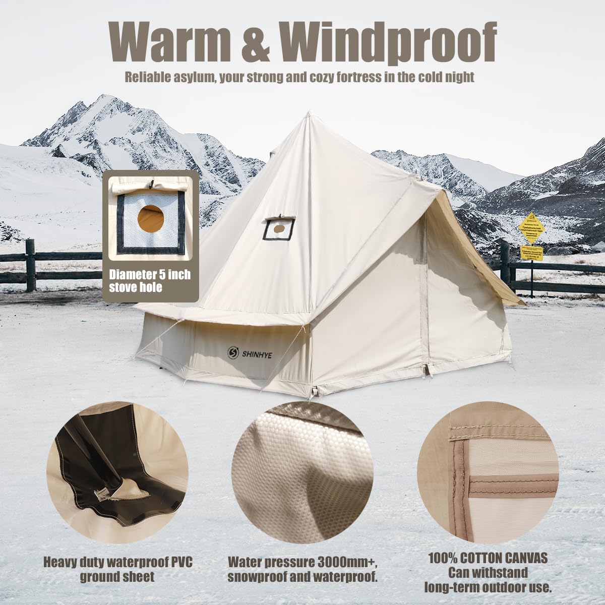 **Premium 4-Season Canvas Bell Tent for Glamping & Camping - 3M/4M/5M Yurt Tent with Stove Jack - Durable Family Outdoor Tent for Hunting, Parties & Backyard Adventures (3M - 9.8FT)**    **Use Cases:** Perfect for family camping, luxury glamping, outdoor hunting trips, backyard parties, and wilderness adventures.
