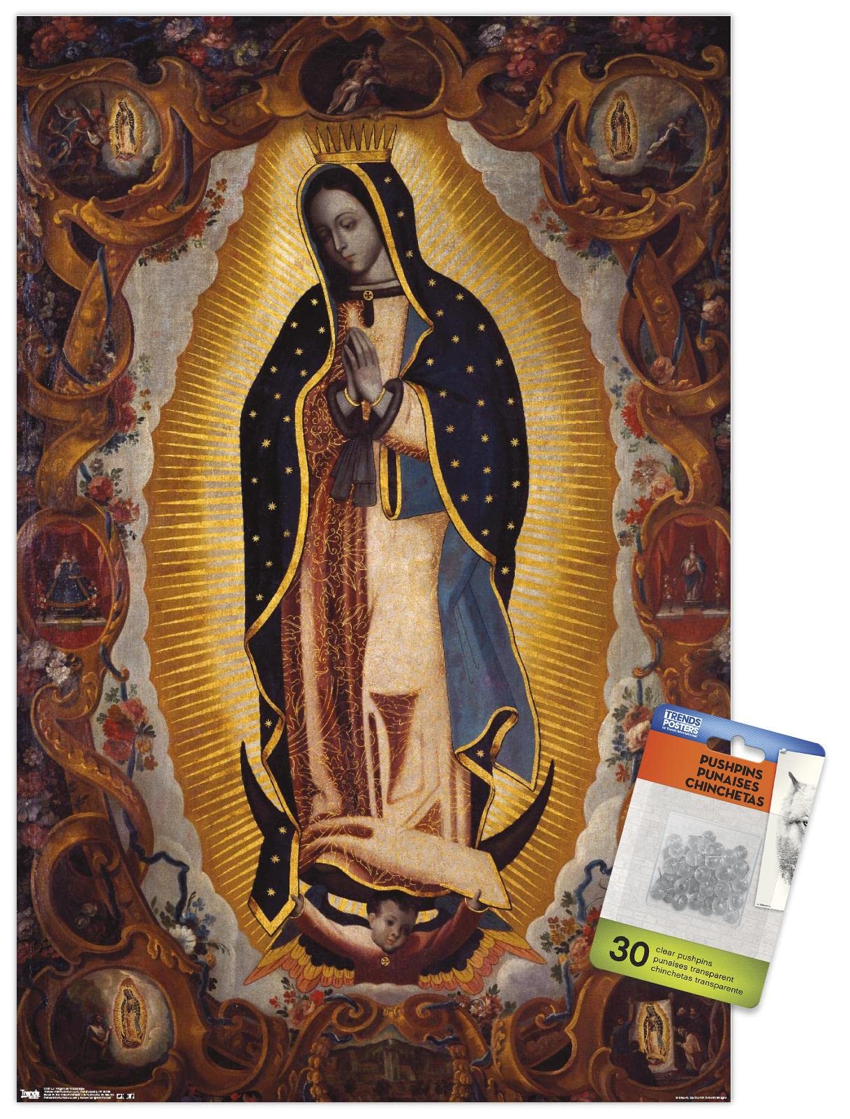 Virgin of Guadalupe Wall Poster with Push Pins - Religious Home Decor for Bedroom, Office & Dorm Room