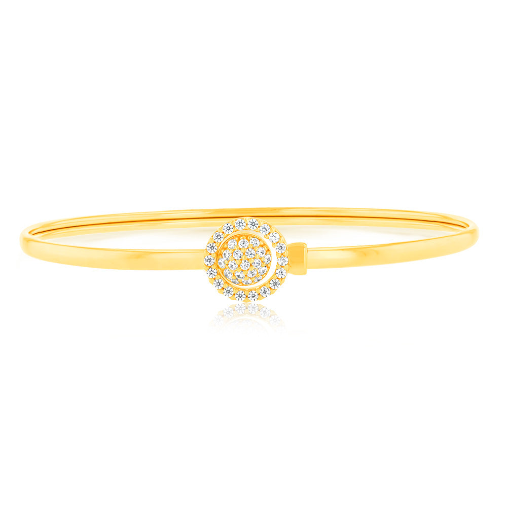 9ct Gold Silver Filled Cubic Zirconia Sunflower Power 2-Way Oval Bangle Bracelet (50x60mm) - Elegant Jewelry for Women, Perfect for Weddings, Parties & Everyday Wear