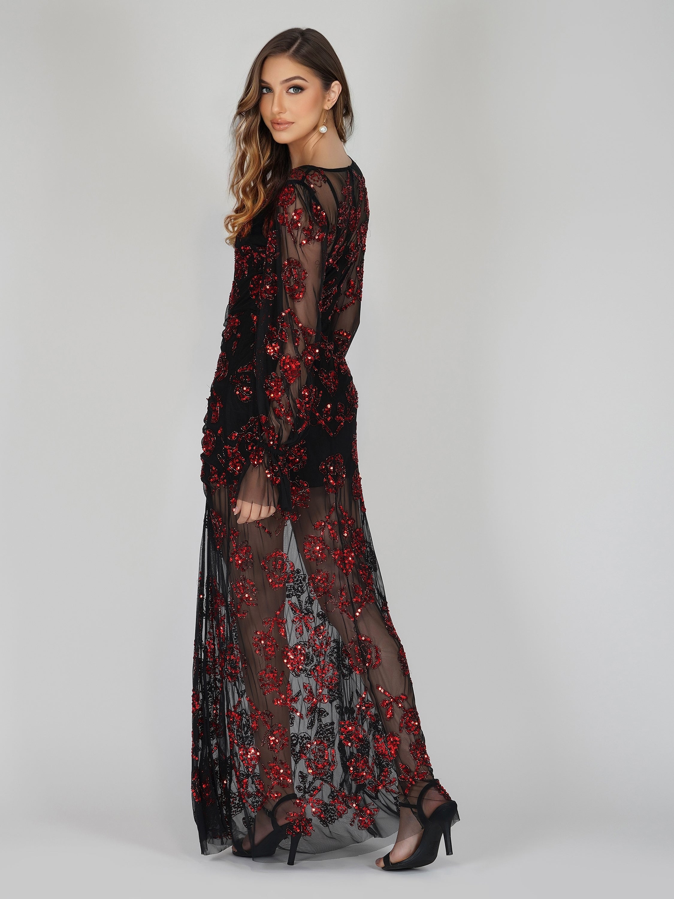 Nerissa Rose Embellished Maxi Dress for Women - Elegant Floral Lace Evening Gown for Weddings, Parties & Special Occasions