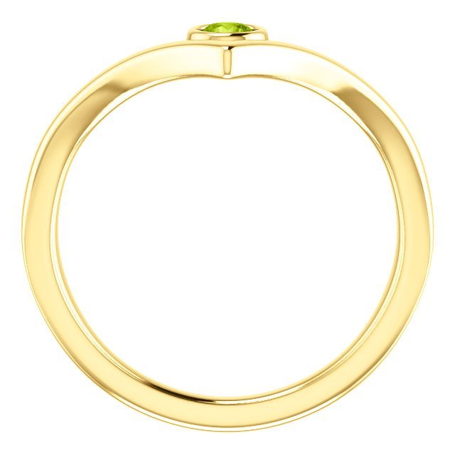 14K Gold 0.13ct Round Peridot Bezel Set V Ring - Elegant Birthstone Jewelry for August, Perfect for Anniversary Gifts & Special Occasions