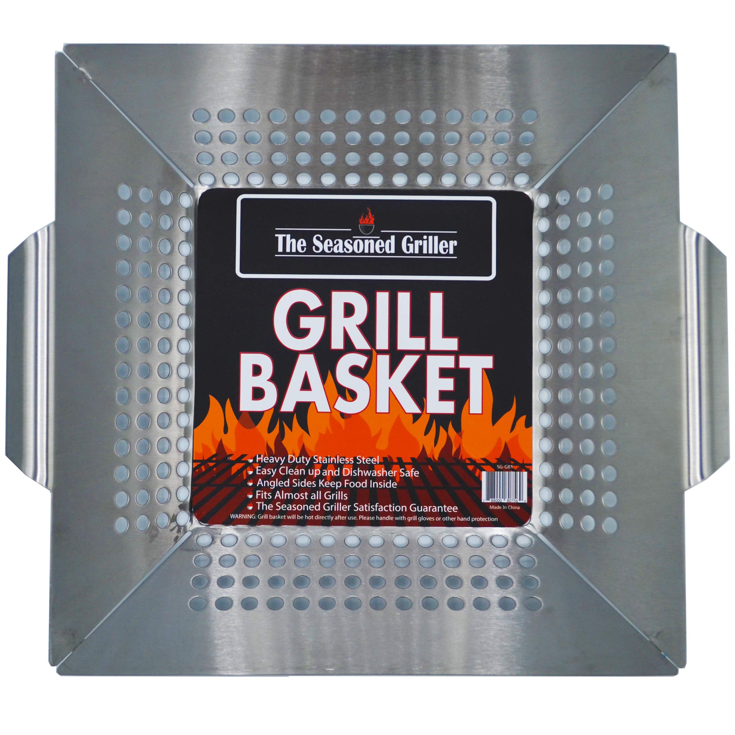 Premium Stainless Steel Grill Basket for BBQ - Heavy Duty Cooking Tool for Meats, Vegetables, Seafood & Pizza | Fits Gas & Charcoal Grills | Perfect Camping Cookware & Father's Day Gift for Outdoor Cooking Enthusiasts