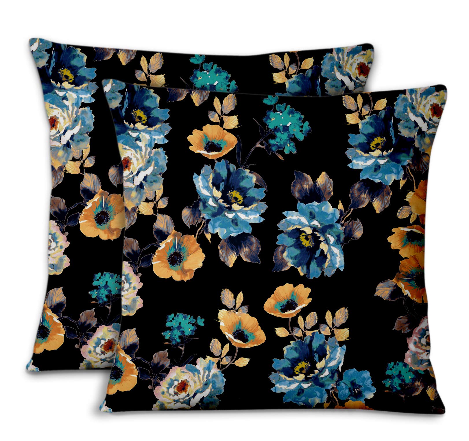 Blue Velvet Peony & Buttercup Decorative Throw Pillow Covers (2 Pack, 20x20 Inches) - Soft Luxury Cushion Cases for Sofa, Bed & Home Decor - Perfect for Living Room, Bedroom & Cozy Spaces