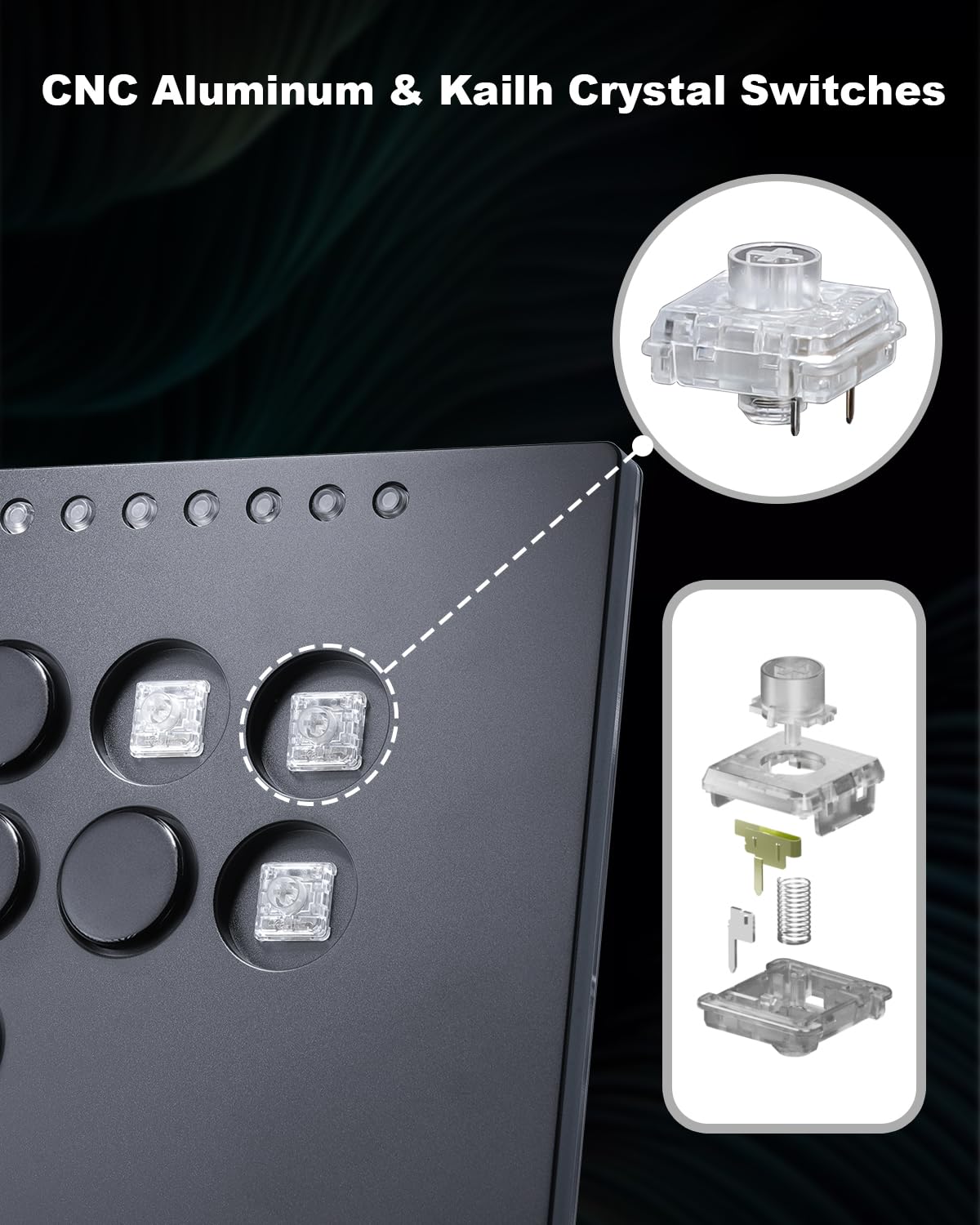 Premium Aluminum Leverless Arcade Controller - Haute42 M12 Plus for PC, PS3, PS4 & Nintendo Switch | Low-Profile Crystal Buttons, Hot-Swap & SOCD Support | Perfect for Fighting Games, eSports & Arcade Gaming