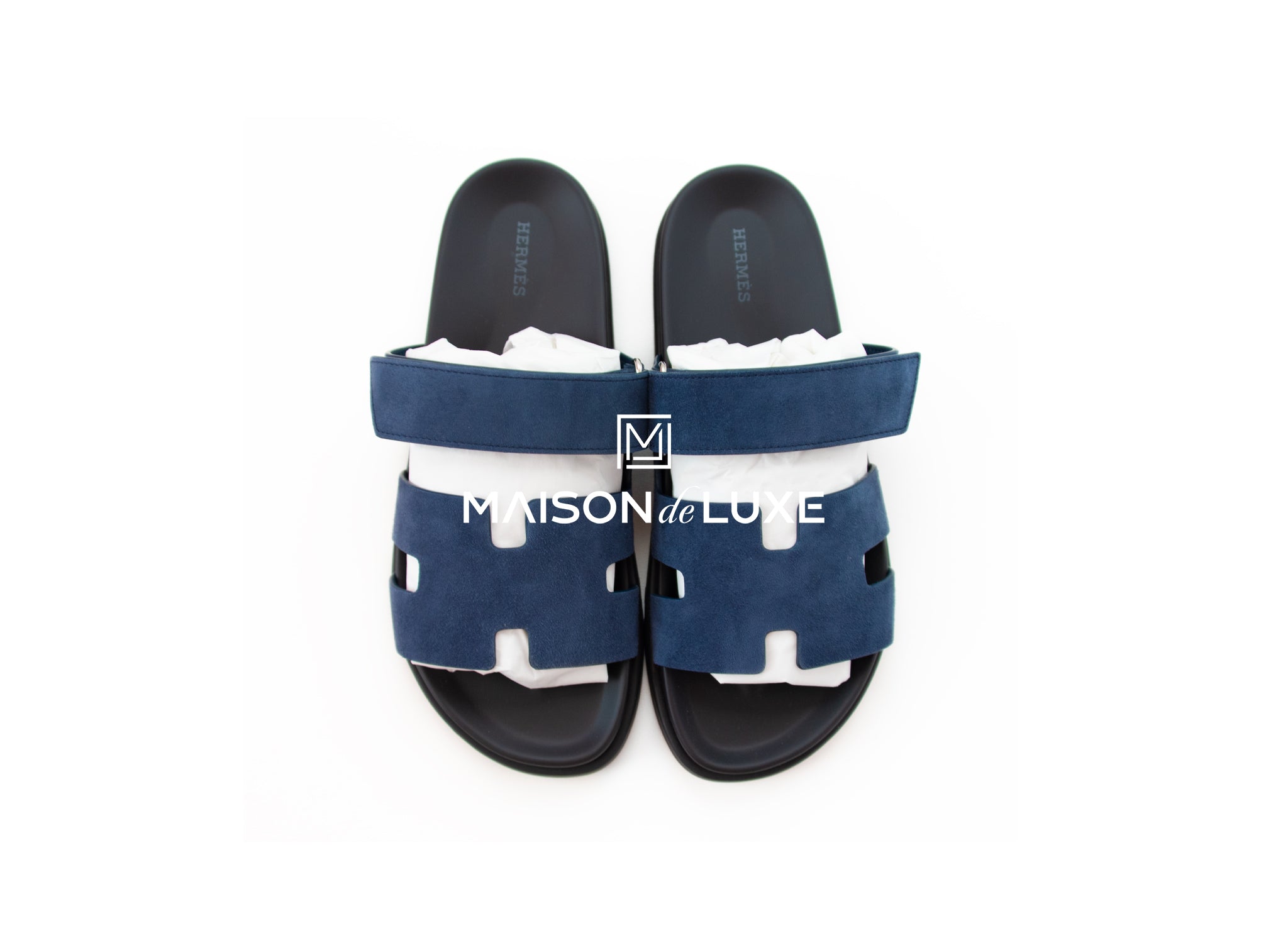 Hermes Men's Blue Celeste Chypre Sandal Size 42 | Luxury Leather Summer Slides for Beach, Pool & Casual Outings