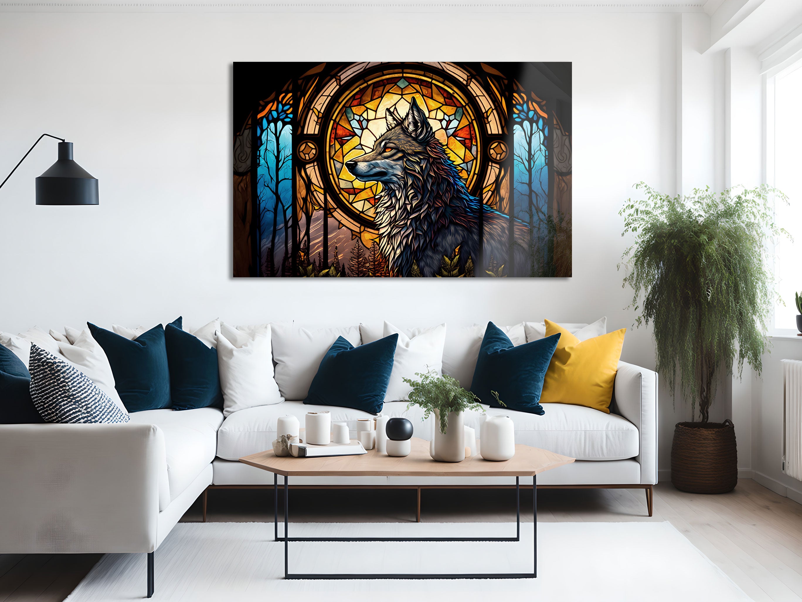 Wolf Stained Glass Window Film - Decorative Privacy Cling for Home & Office - Perfect for Bedroom, Bathroom, and Living Room Windows