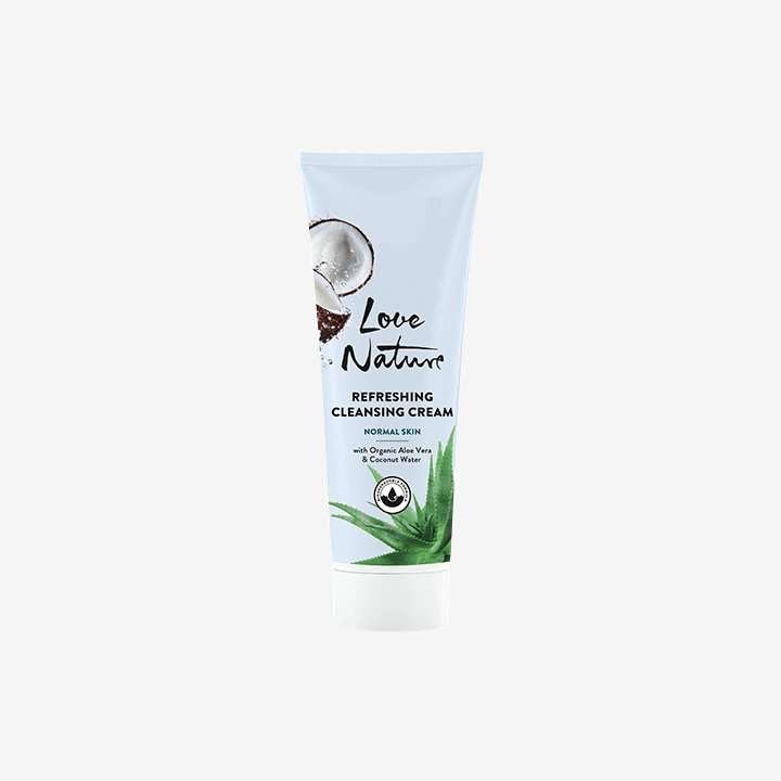 LOVE NATURE Organic Aloe Vera & Coconut Water Refreshing Cleansing Cream - Hydrating Face Wash for Dry & Sensitive Skin | Gentle Daily Cleanser for Women & Men
