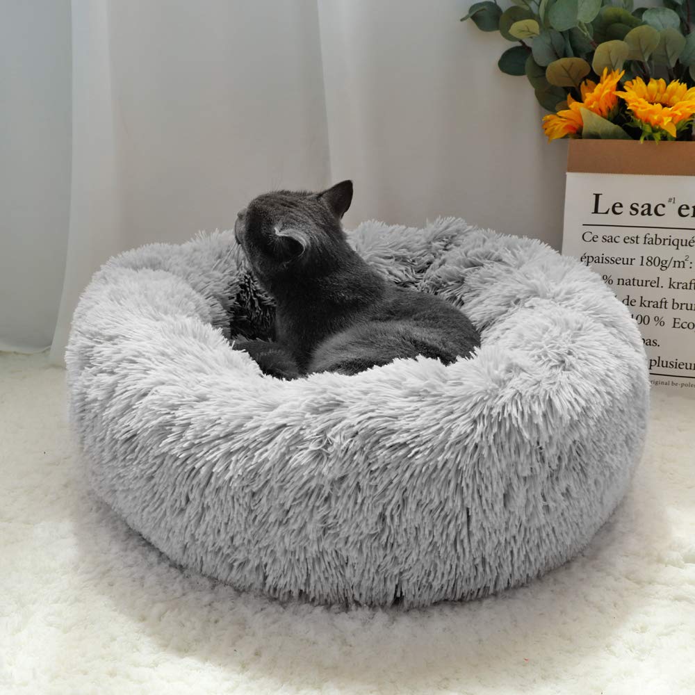 OtoEZ Round Donut Dog Bed for Medium Dogs - Washable Calming Pet Bed with Non-Slip Waterproof Bottom, Soft Plush Anti-Anxiety Cuddler for Cats & Dogs (31.5