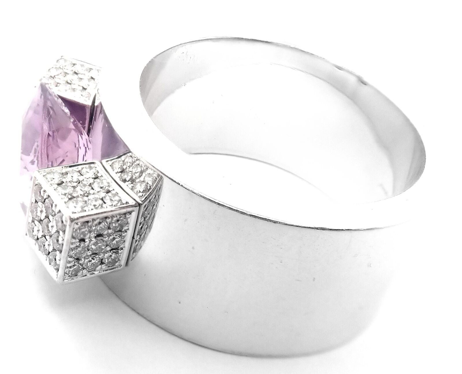 Authentic Chopard 18K White Gold Diamond Amethyst Wide Band Ring for Women - Luxury Wedding, Anniversary & Special Occasion Jewelry Gift