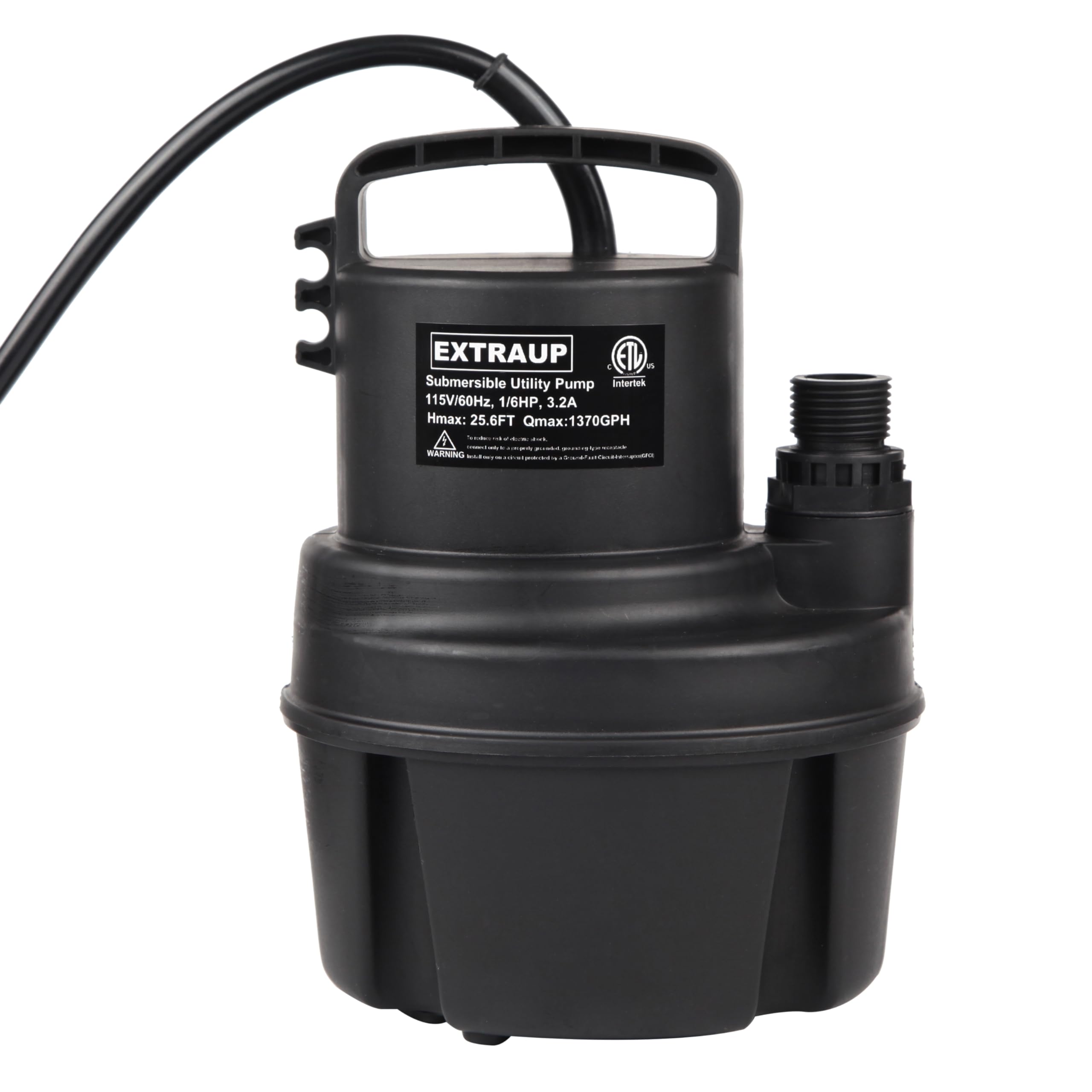 1/6 HP 1370GPH Portable Submersible Utility Pump - Low Suction Electric Water Pump for Clean Pool Cover, Basement Flood Drainage & Water Transfer - Black (Ideal for Home, Garden, and Emergency Flood Control)