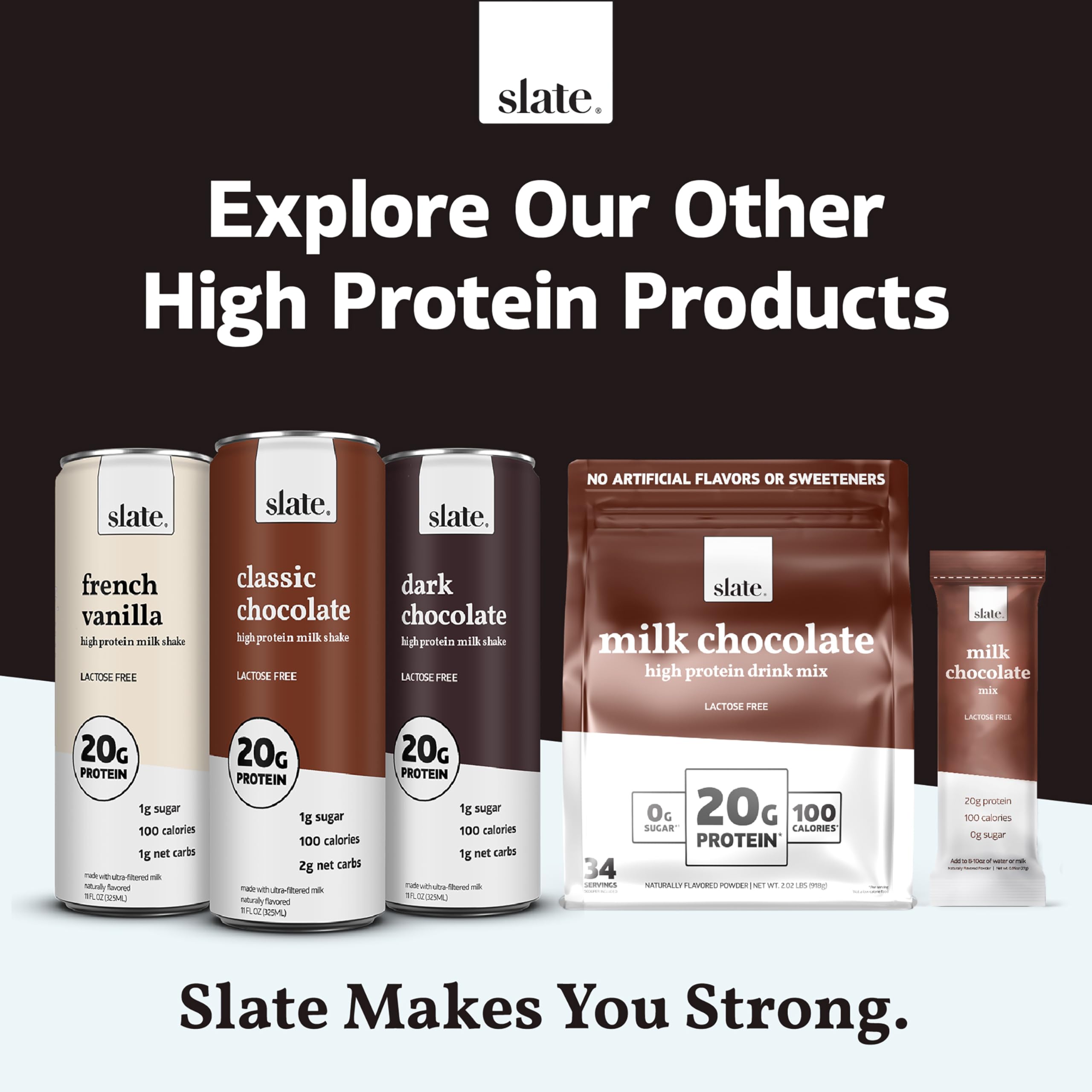 Slate Milk High Protein Shake - Mocha Latte Flavor, 20g Protein, Zero Added Sugar, 175mg Caffeine, Lactose Free, Keto Friendly, All Natural (11 oz, 48-Pack) | Perfect for Post-Workout Recovery, Breakfast On-The-Go & Healthy Snacking