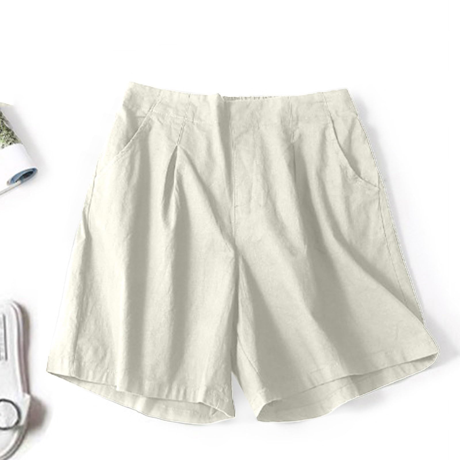 Women's Cotton Linen Shorts - Mid-Rise Drawstring Summer Shorts for Casual Outings