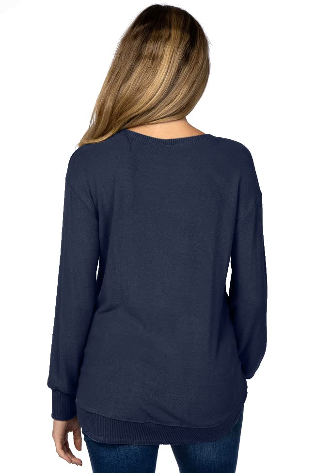 Ultra-Soft Lightweight Stretch Long Sleeve Maternity Shirt with Round Hem - Brushed Knit Maternity Sweater for Pregnant Women | Perfect for Office, Casual Wear & Nursing Comfort