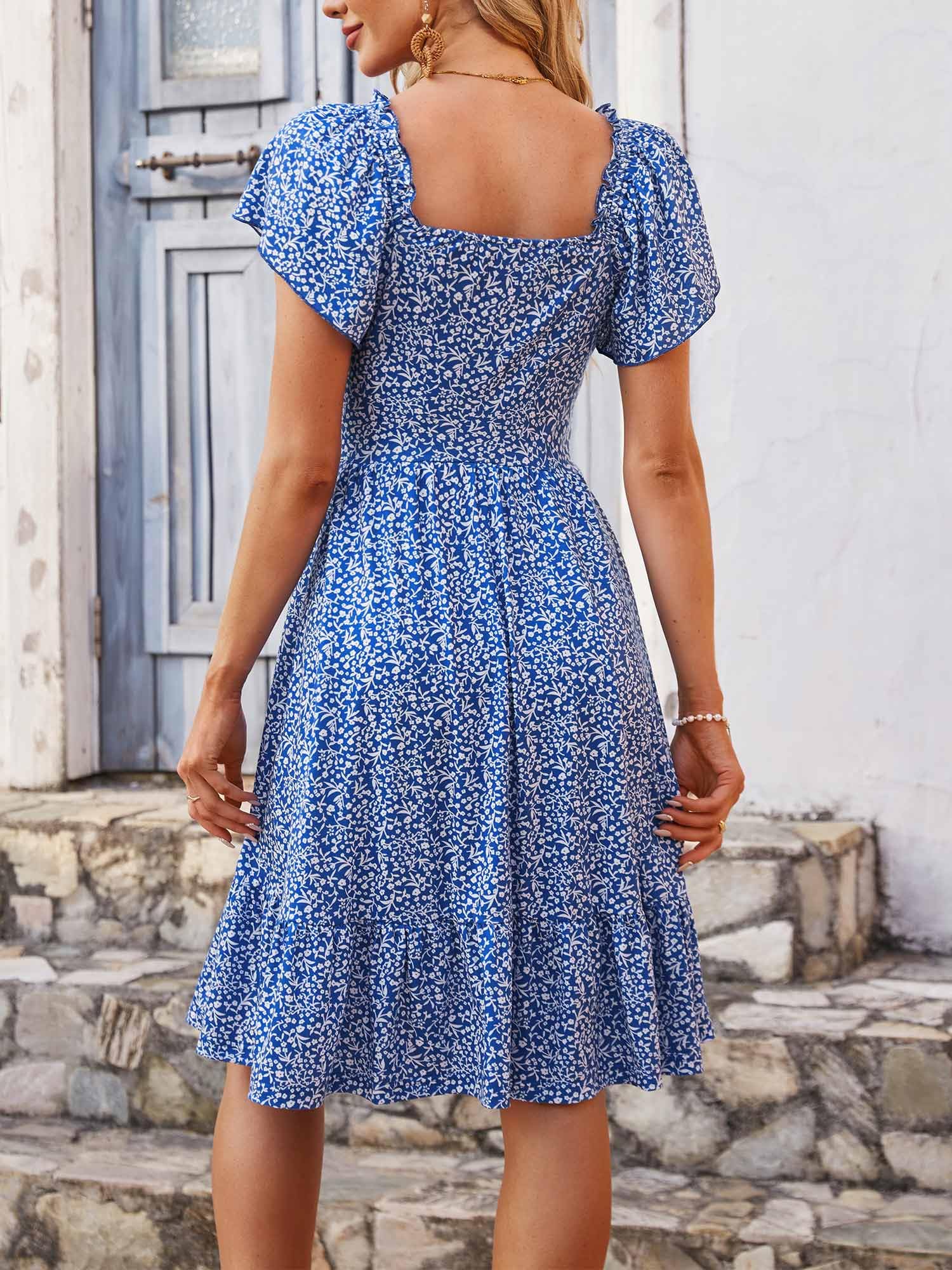 TORARY Women's Cute Summer Dresses 2024 - Flutter Sleeve Square Neck Casual Sundress for Spring & Summer | Perfect for Beach Vacations, Date Nights & Outdoor Parties