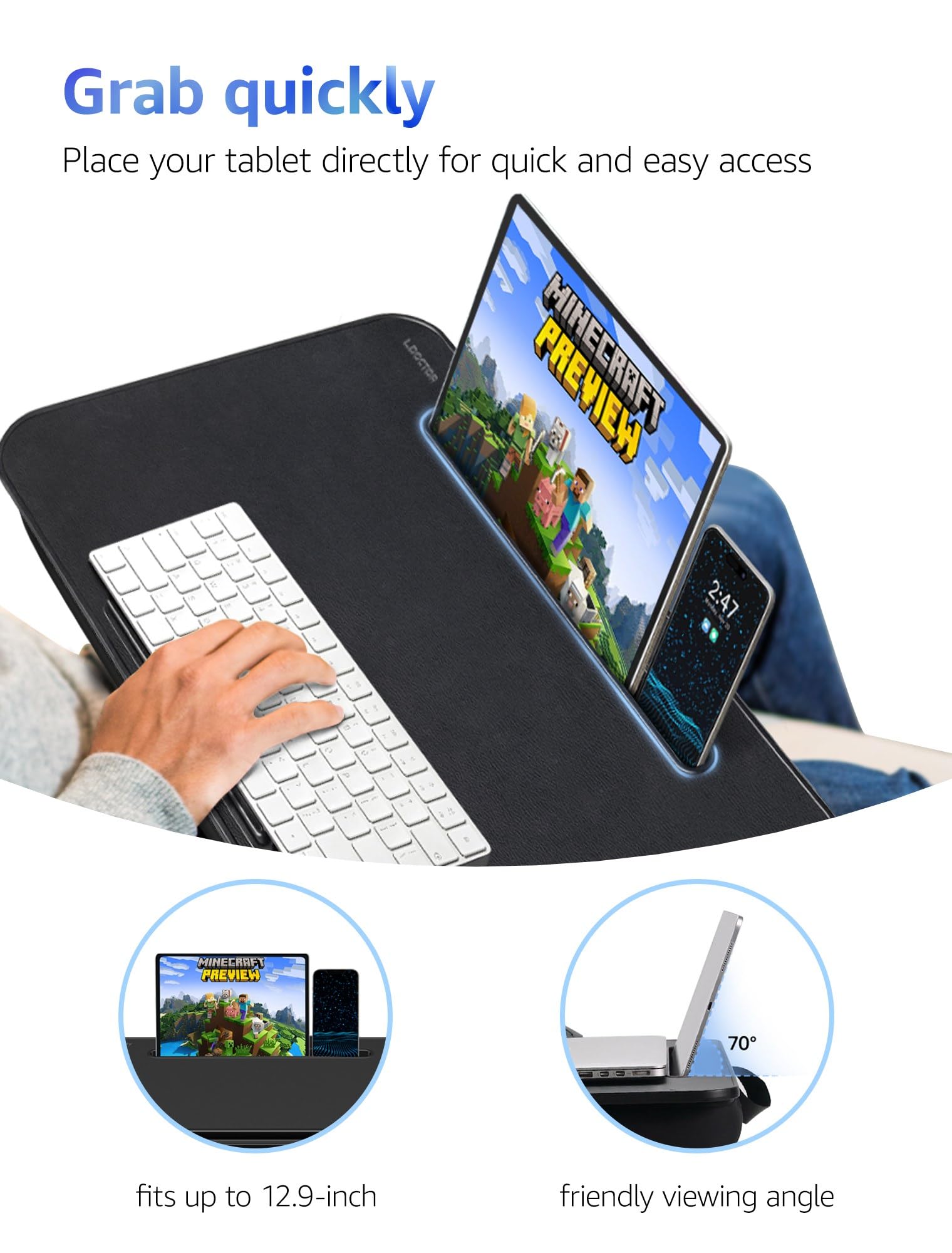L.DOCTOR Large Lap Desk for Laptop - Cushioned Laptop Tray with Removable Washable Pillow - Fits 17 Inch Laptops - Perfect for Keyboard, Mouse & Gaming on Bed, Couch or Floor - Ergonomic Home Office & Study Accessory