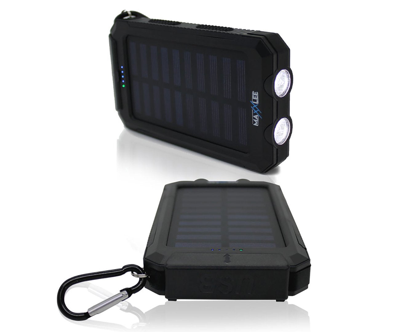 Maxxlee 10000mAh Solar Power Bank with Dual USB Ports, LED Flashlight & Compass - Portable Phone Charger for Camping, Hiking, and Outdoor Adventures