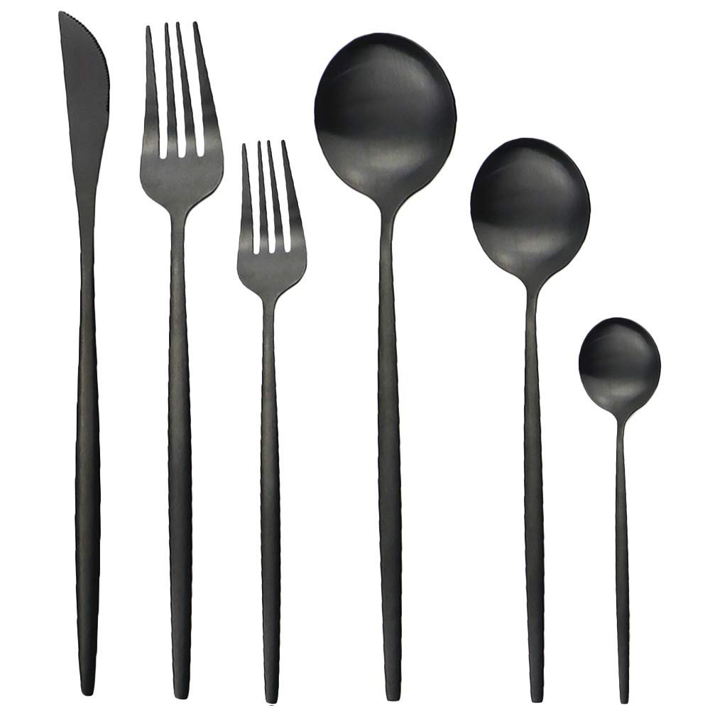 36-Piece Stainless Steel Flatware Set - Matte Black 304 Cutlery Service for 6 (Knives, Forks, Spoons) | Durable Kitchen & Dining Utensils for Home, Restaurant, Wedding, and Dinner Parties