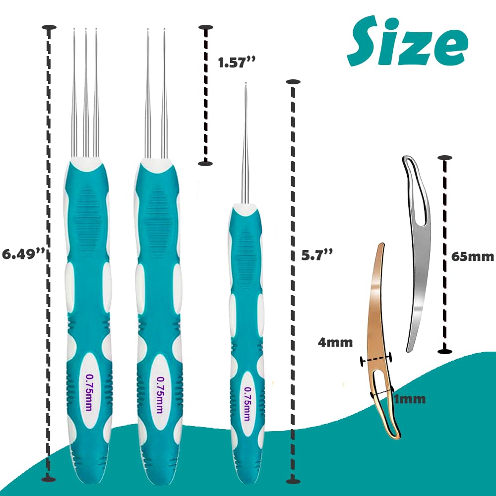 Dreadlocks Crochet Hooks Set with Ergonomic Handle - 0.75mm Professional Hair Crochet Needles for Loc Braiding & Hair Extensions - Perfect for Salon Styling, DIY Hair Care & Natural Hair Maintenance