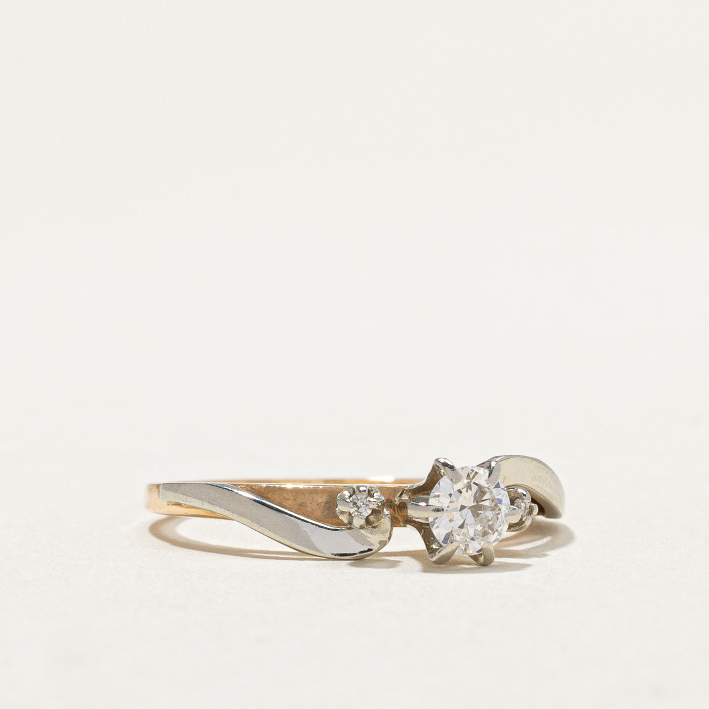 Two Tone Diamond Bypass Ring - 0.26ct Center Stone with 0.01ctw Accents - Size 6.5 - Elegant Wedding Band & Anniversary Gift for Her