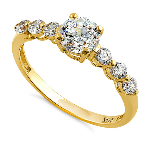 14K Solid Yellow Gold Regal Round Cubic Zirconia Ring for Women - Elegant Gift for Anniversary, Wedding, or Special Occasion