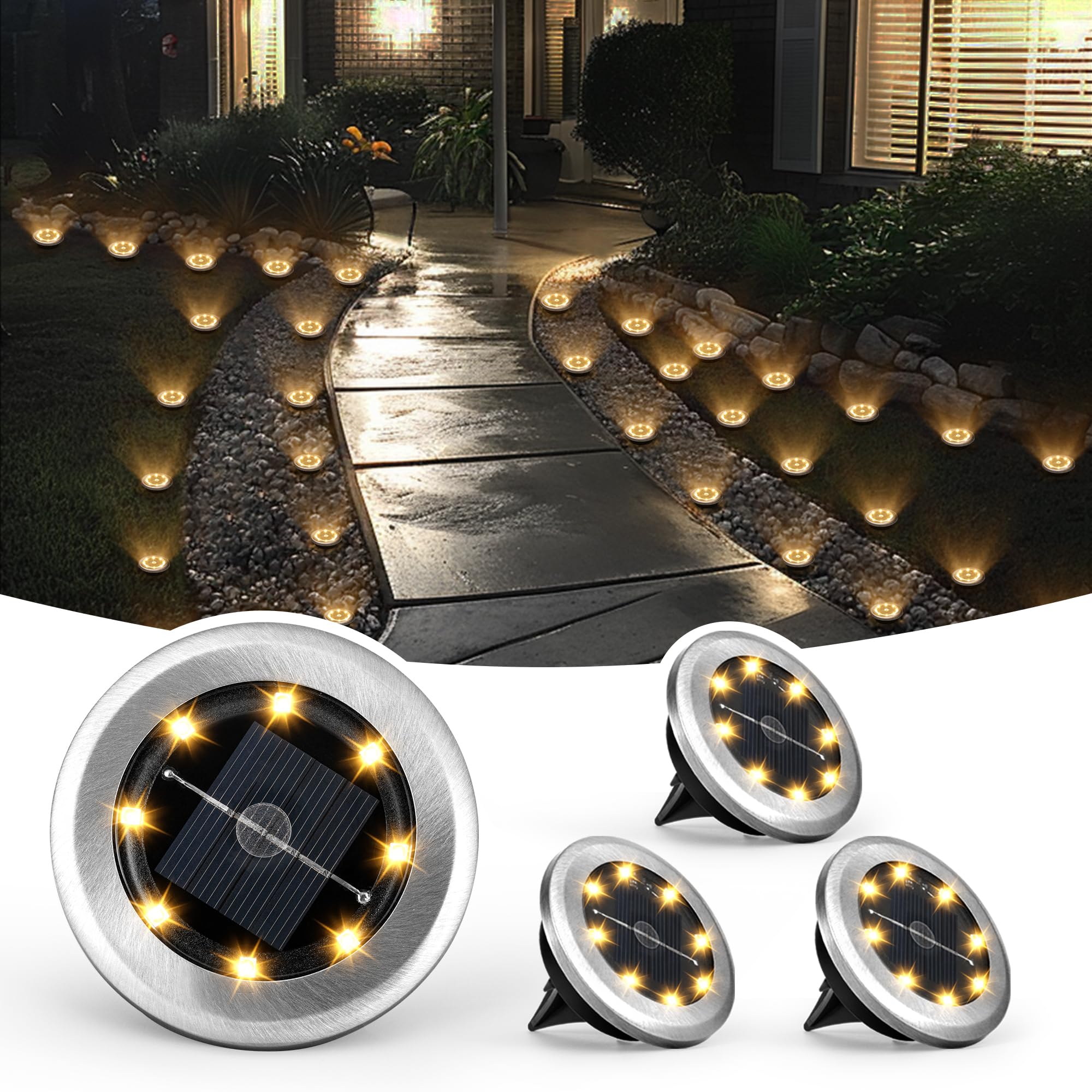 SOLPEX 4 Pack Mini Solar Ground Lights - Waterproof Outdoor Garden & Pathway Lighting for Patio, Yard, Driveway, Walkway (Warm White) | Energy-Efficient Landscape Decor for Home & Garden