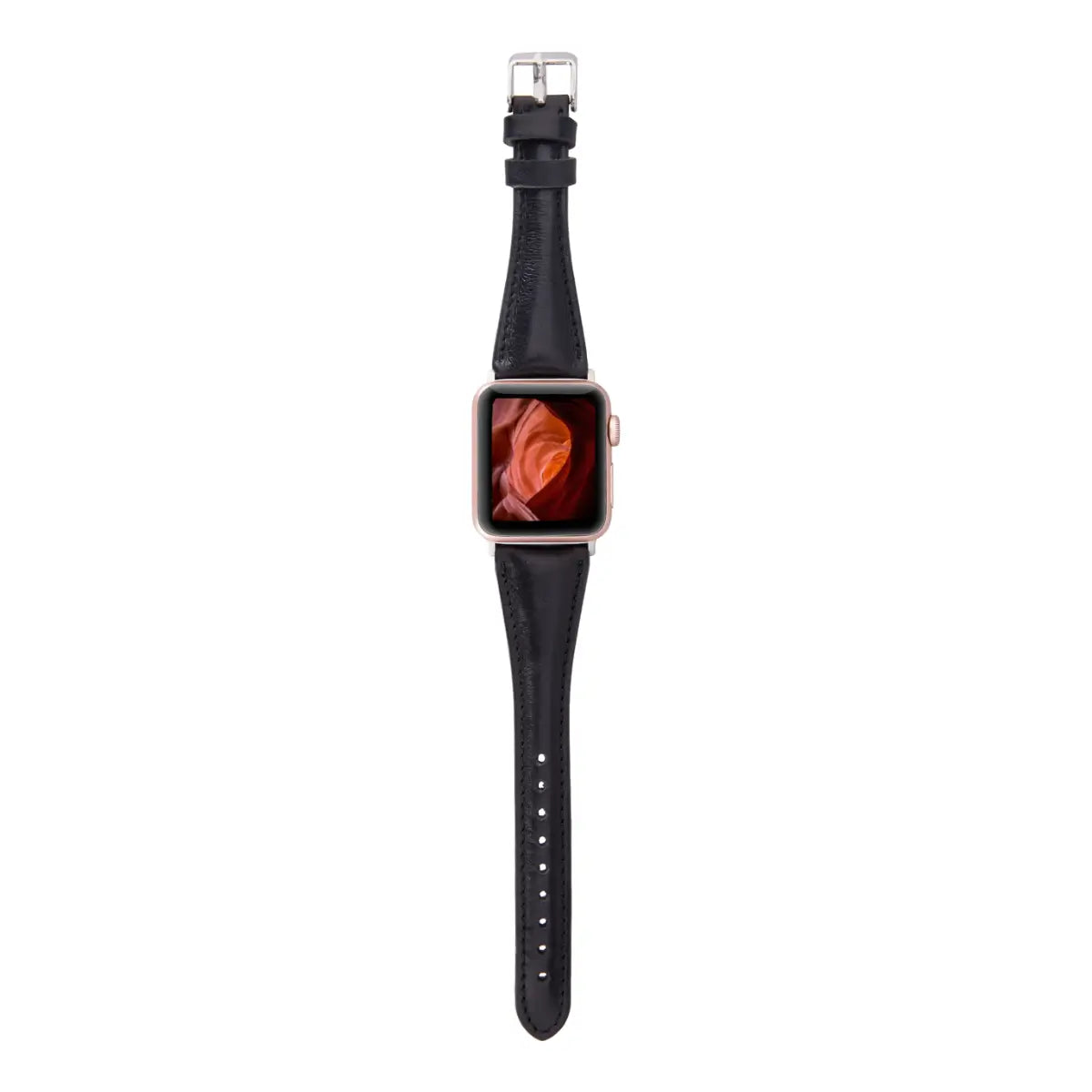 Premium Black Leather Slim Apple Watch Band - Stylish & Comfortable Replacement Strap for Work, Gym & Everyday Wear