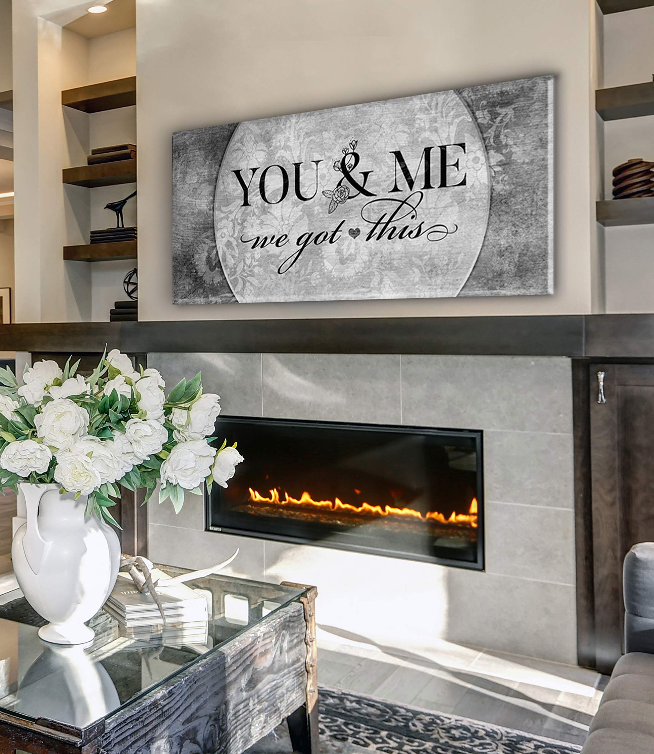 You & Me We Got This V5 Grey Wood Framed Canvas Wall Art - 42x19 Inch Rustic Couples Bedroom Decor, Ready to Hang Above Bed for Romantic Home Decor
