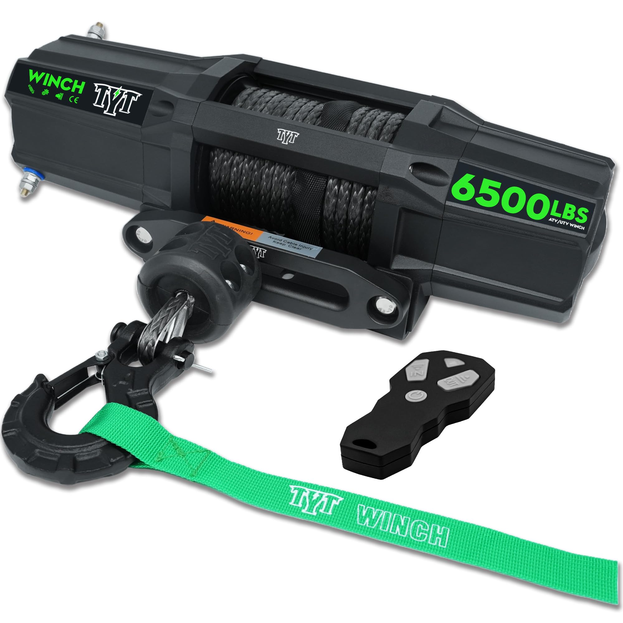 TYT 6500 lb UTV Winch Kit - 12V DC Electric Trailer Winch with Wireless Remote & Wired Switch, 1/4